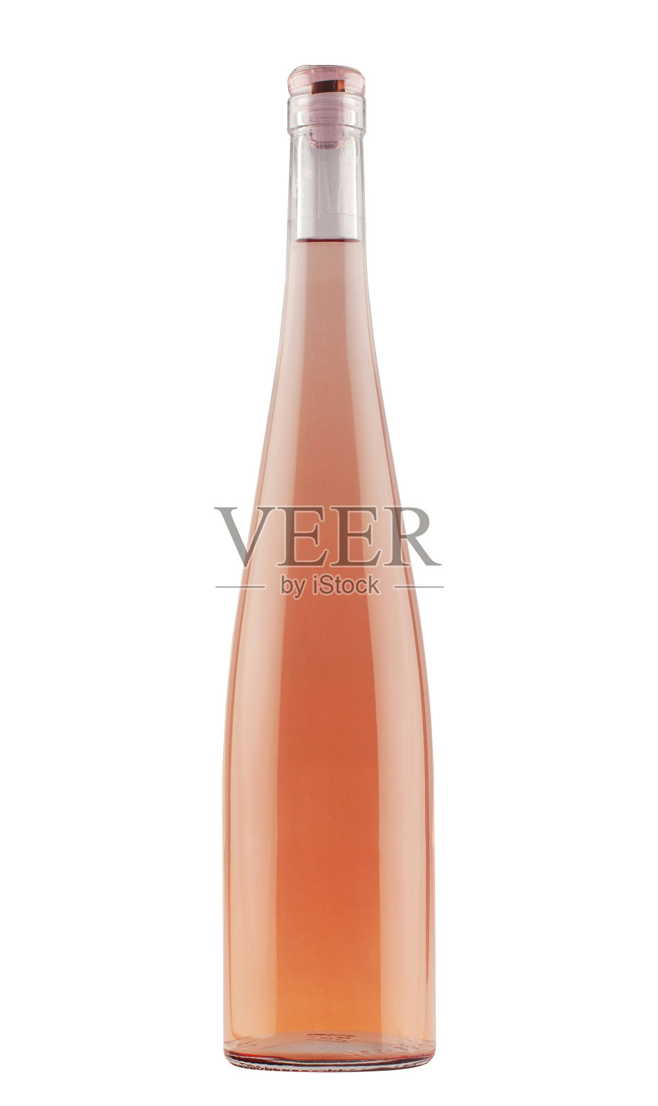 玫瑰色酒瓶，白色背景，透明瓶盖照片摄影图片