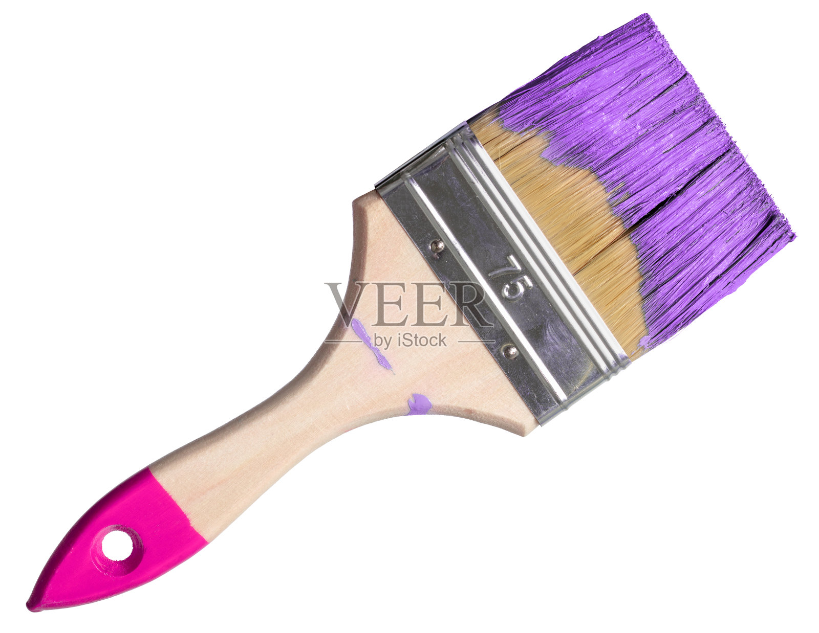 画笔与紫色油漆(隔离在白色)照片摄影图片
