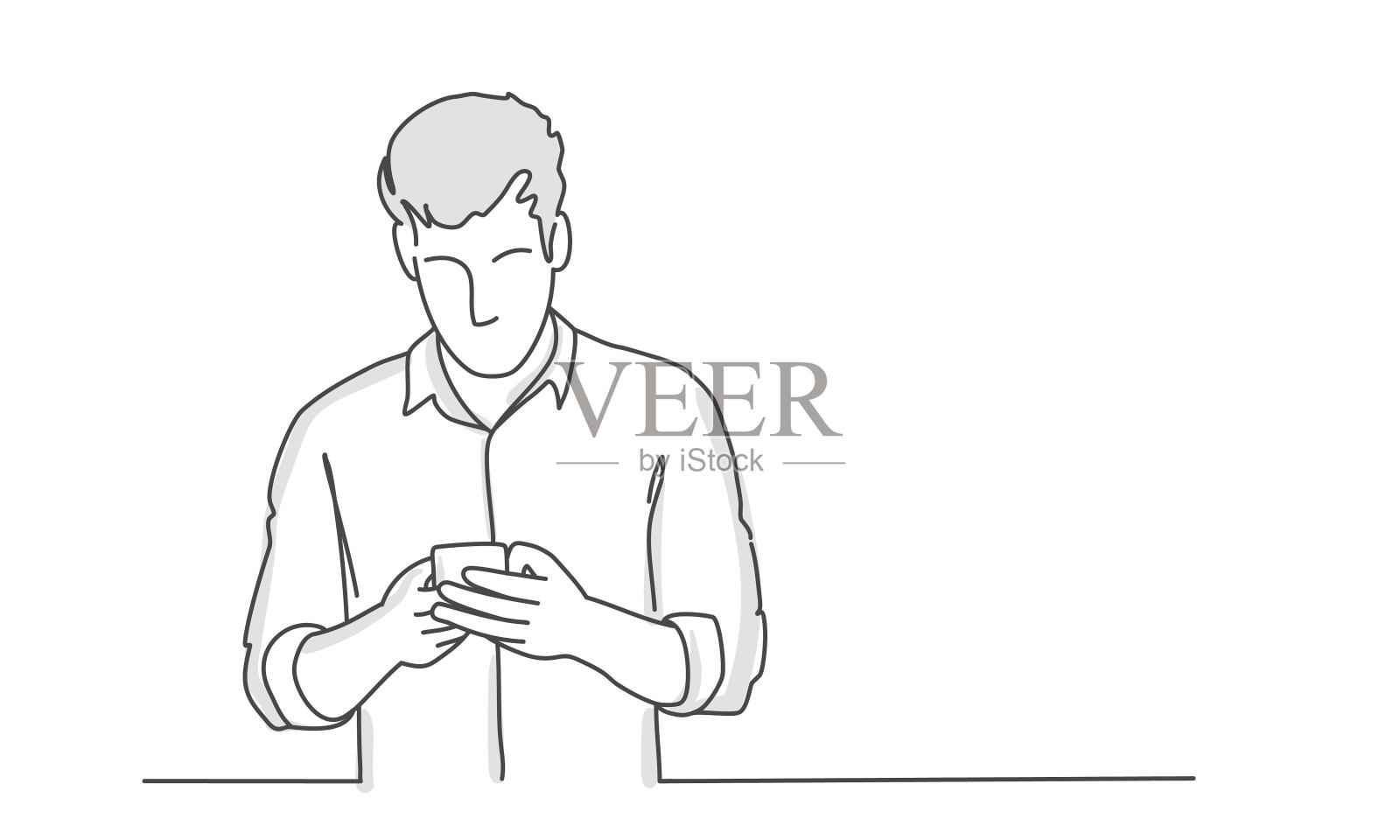 男人或商人站着使用智能手机。插画图片素材