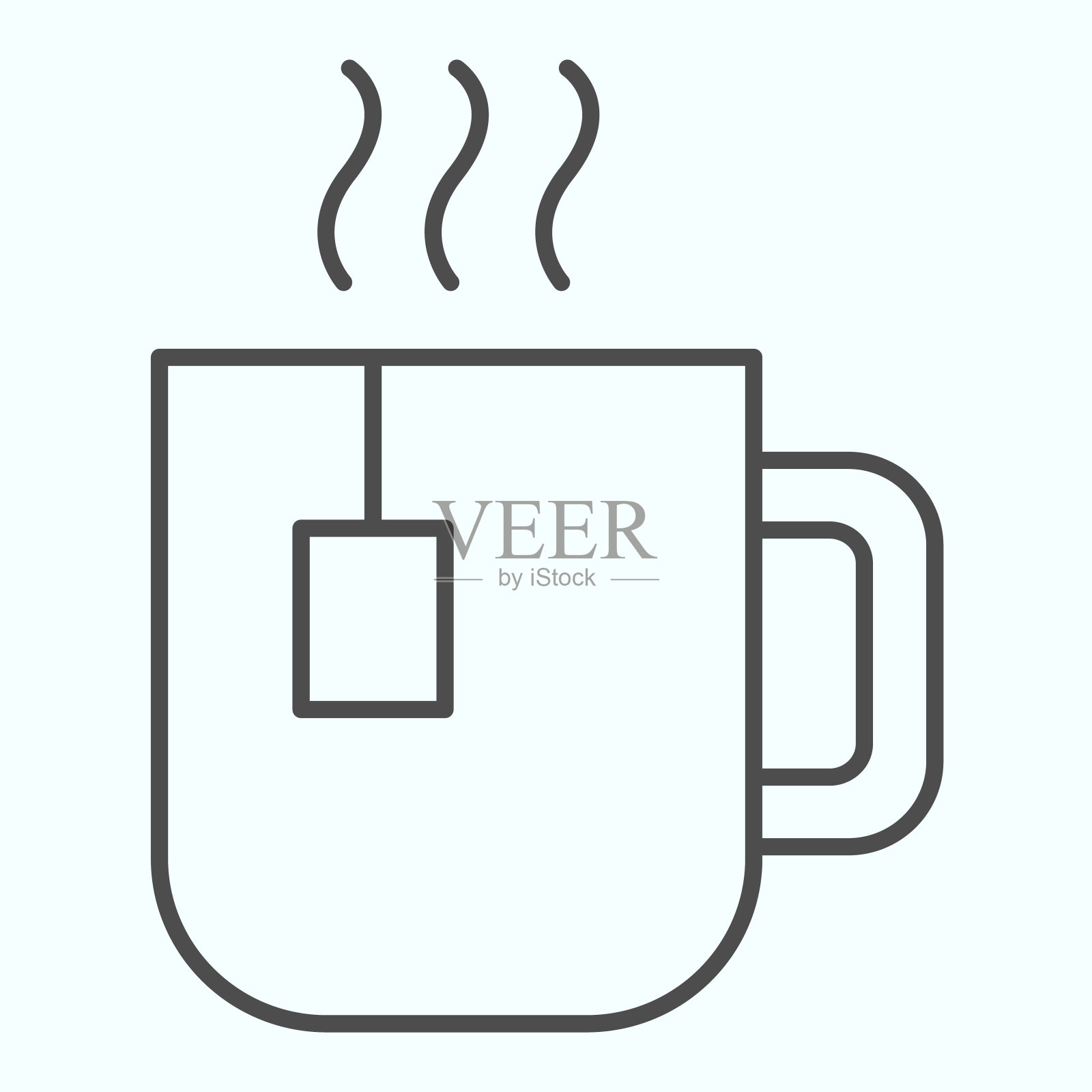 茶细线图标。把茶包放在一个装有热饮的杯子里。秋天季节矢量设计概念，轮廓风格象形图上的白色背景，用于web和应用程序。Eps 10。设计元素图片