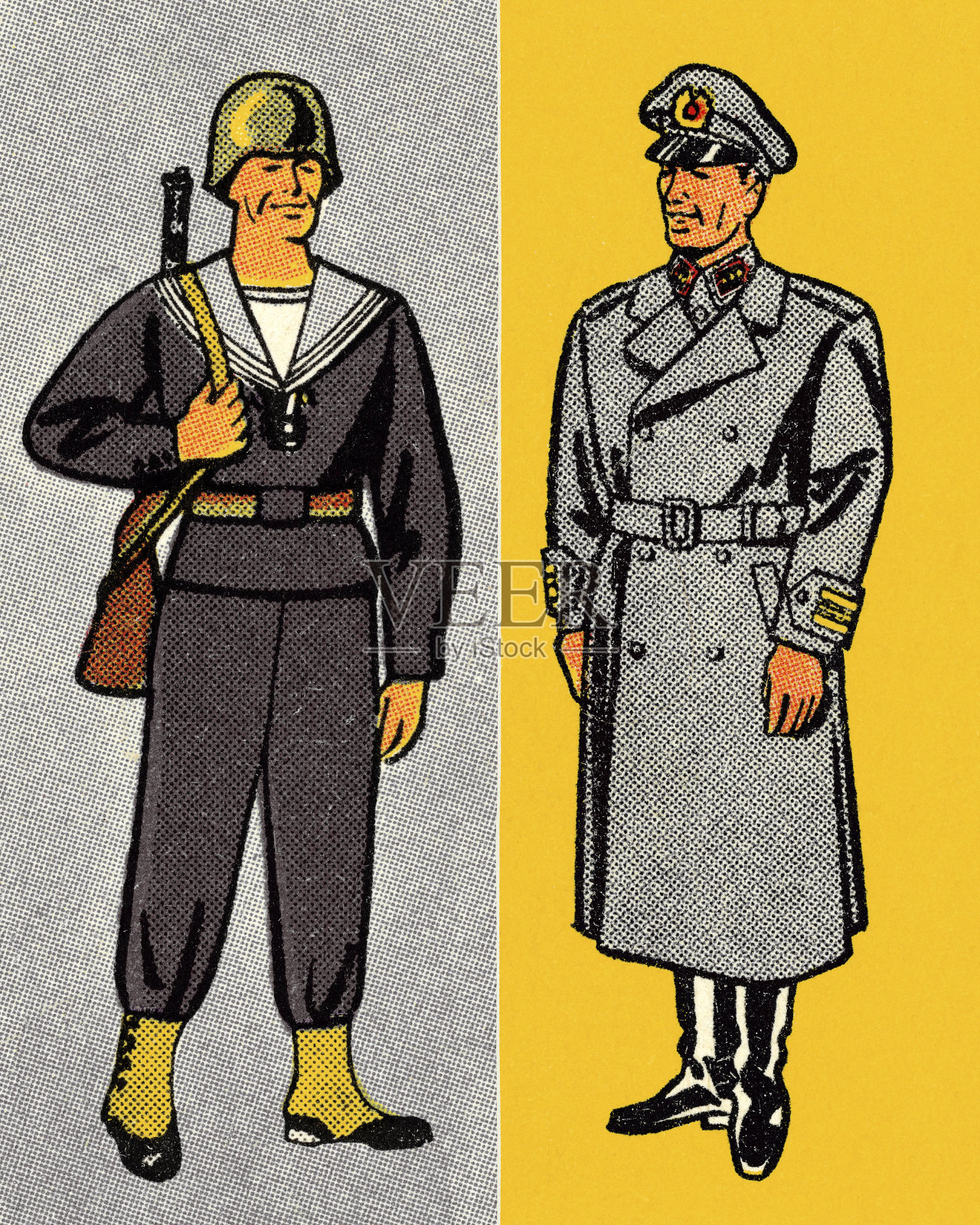 两个穿制服的军人插画图片素材