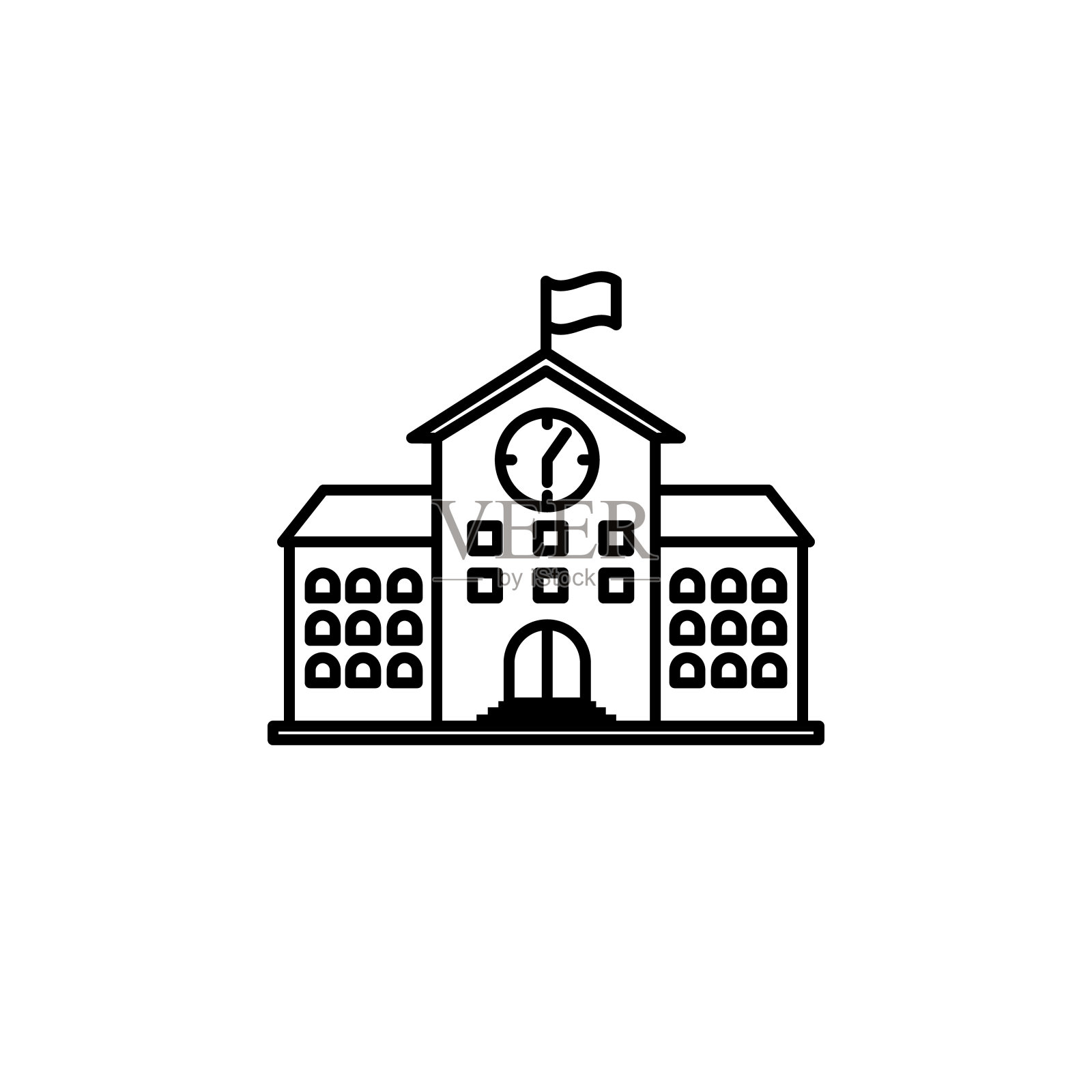 建筑，学校线插图图标上的白色背景图标素材