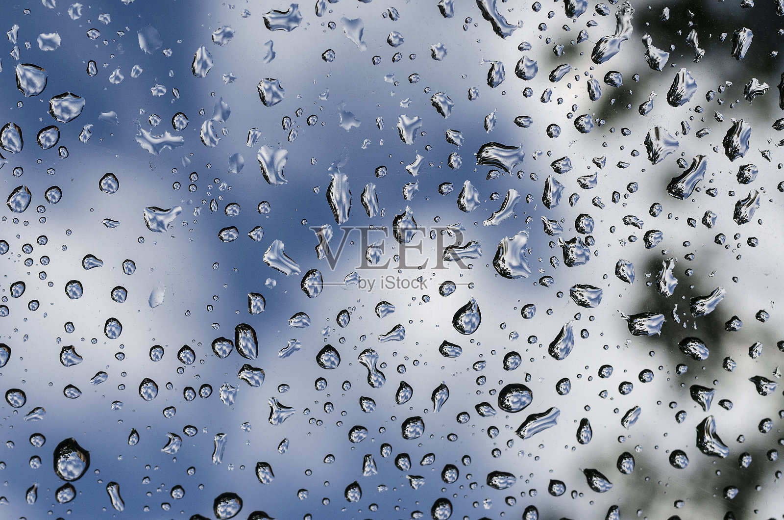 春天的雨点落在窗玻璃上照片摄影图片