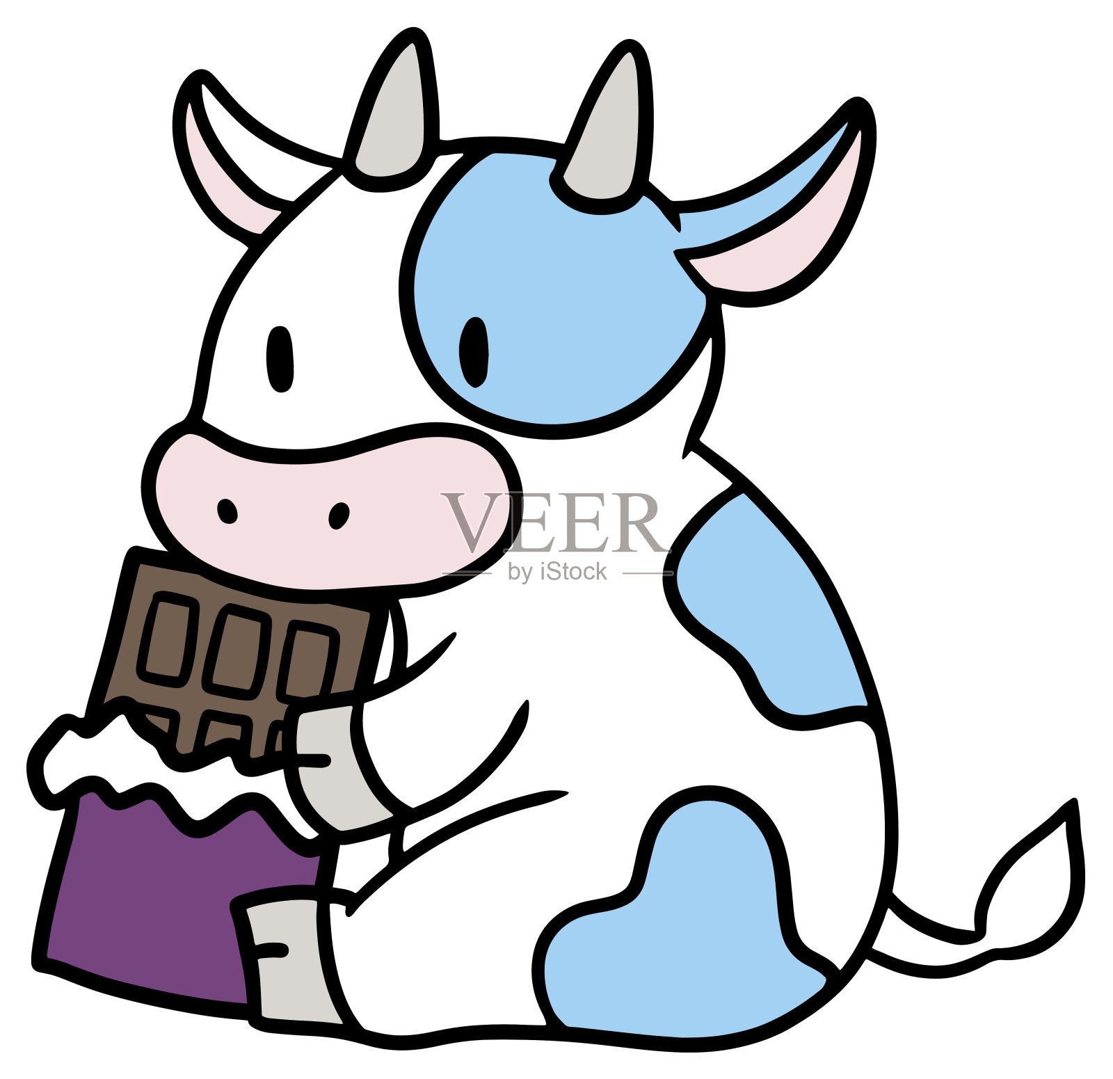 矢量插图的牛拿着巧克力棒插画图片素材