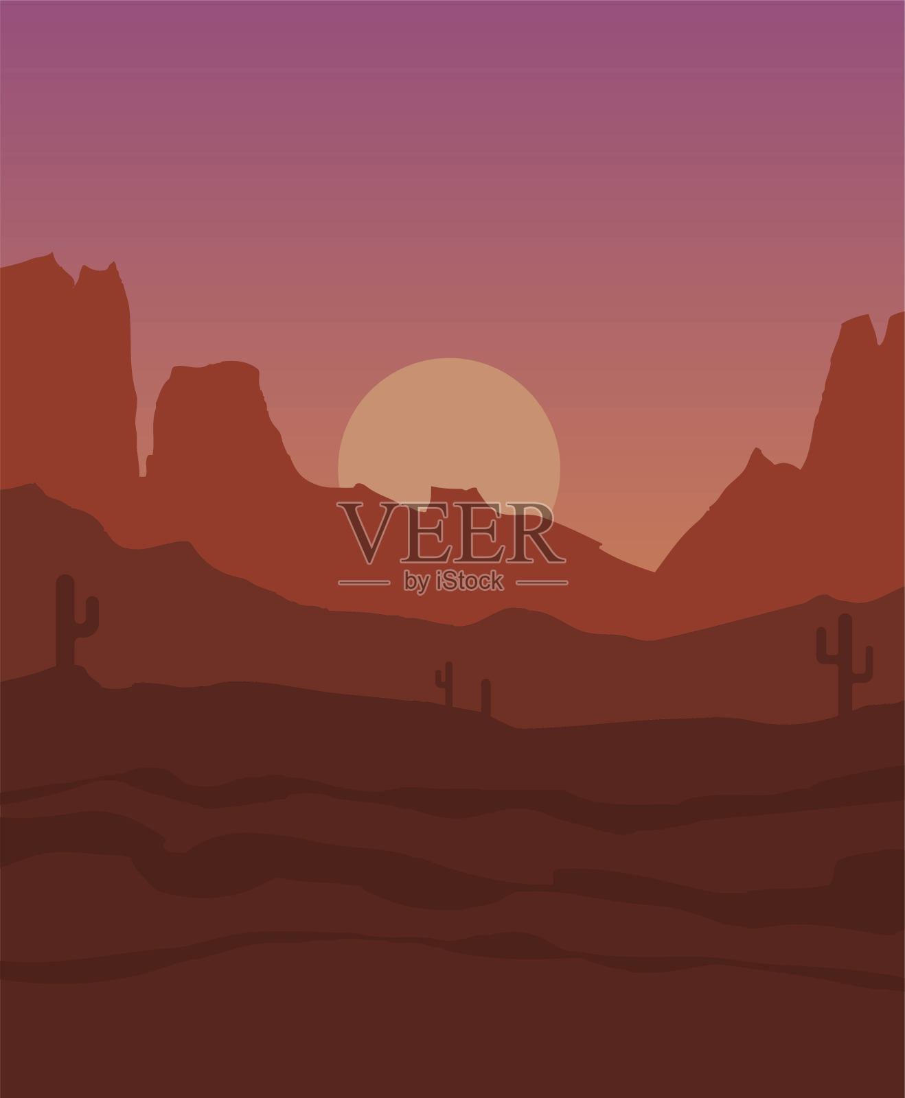 落日背景下的山和山的剪影背景图片素材