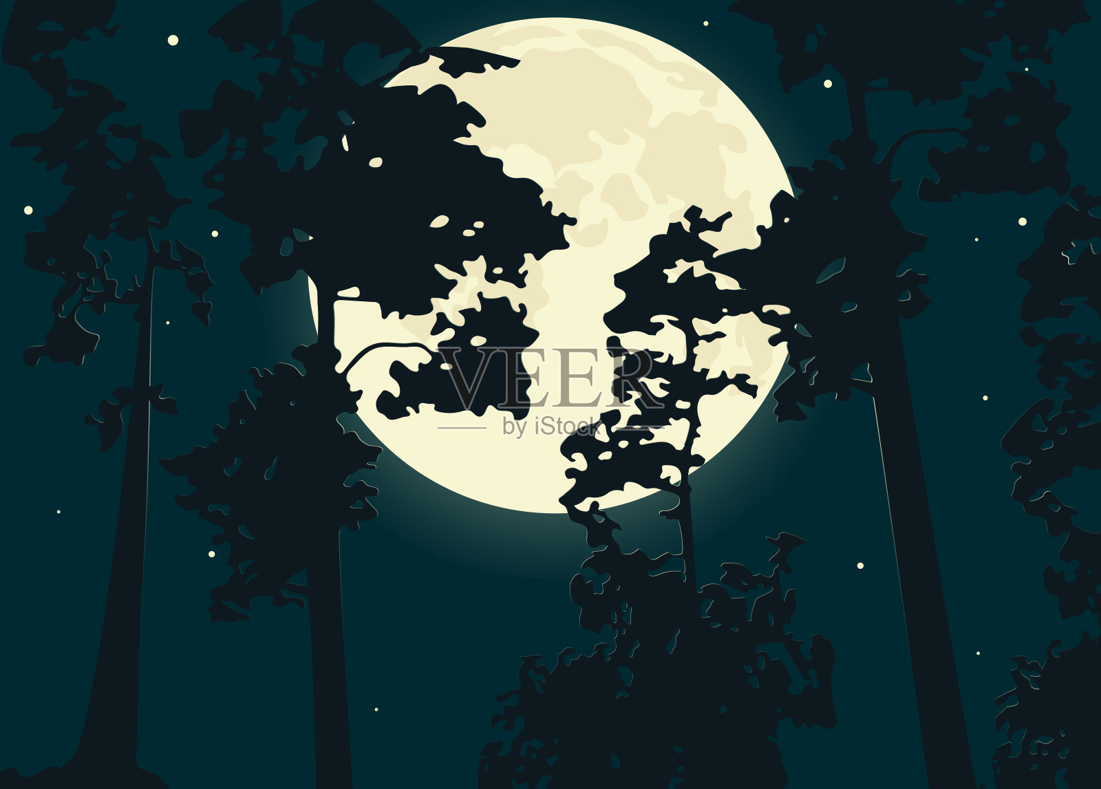 夜空下的松树插画图片素材