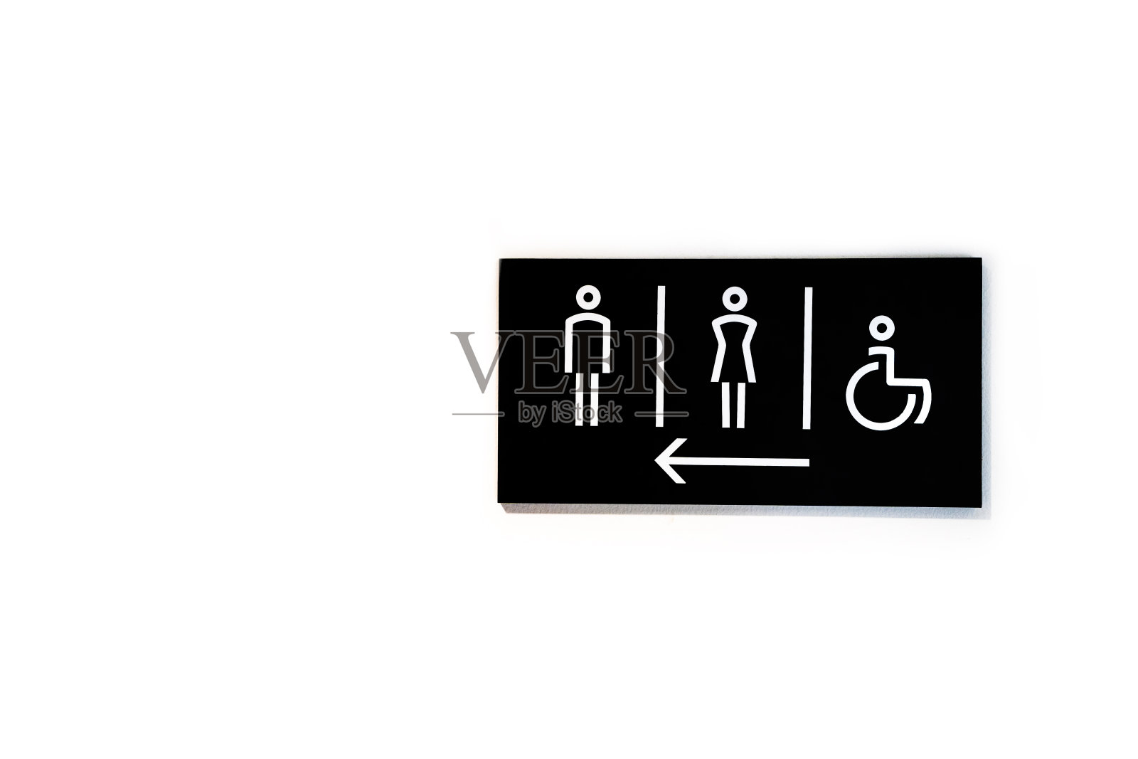 这个标志告诉了去男厕、女厕和残疾人厕所的路。照片摄影图片