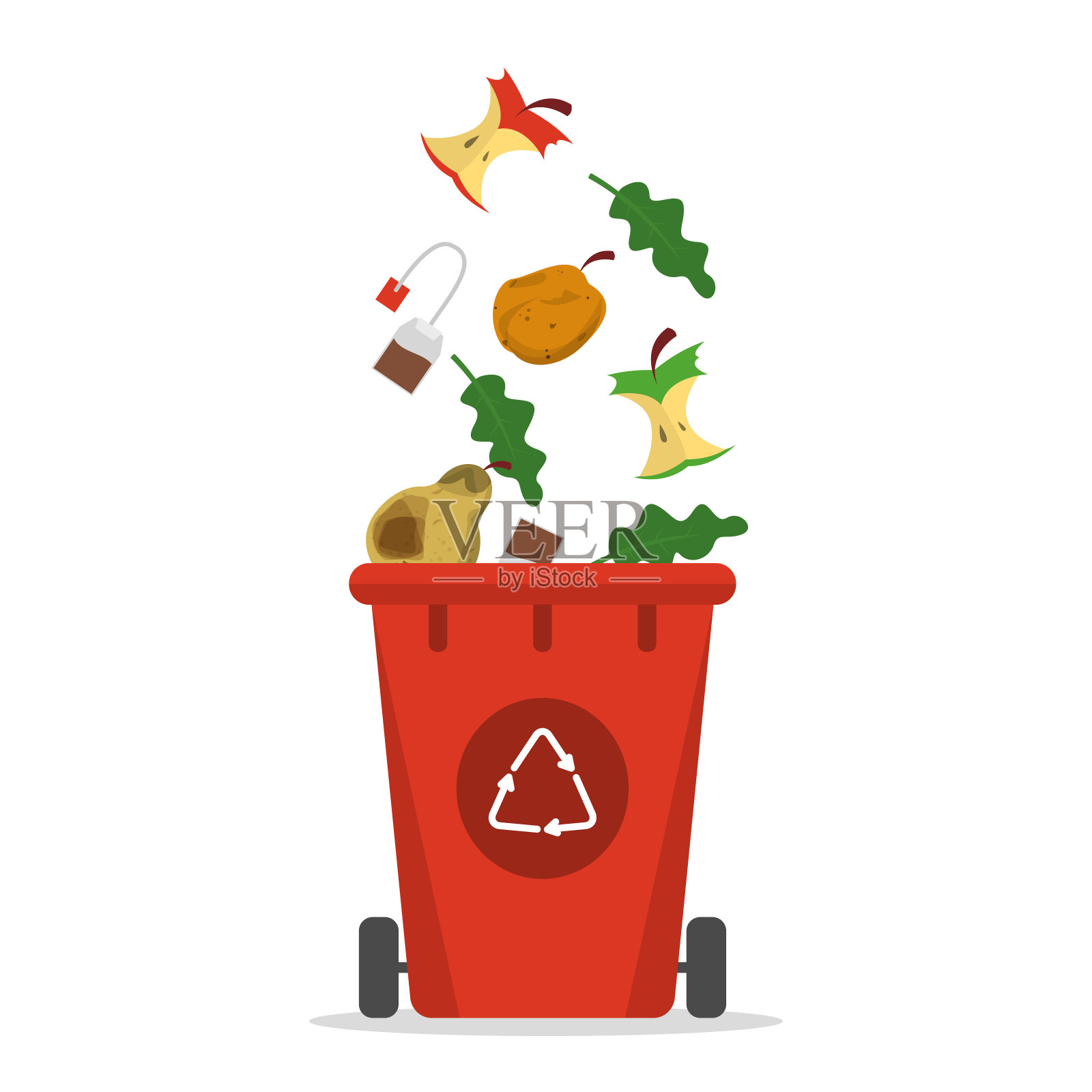 Organic waste falling in the trash bin vector isolated设计元素图片