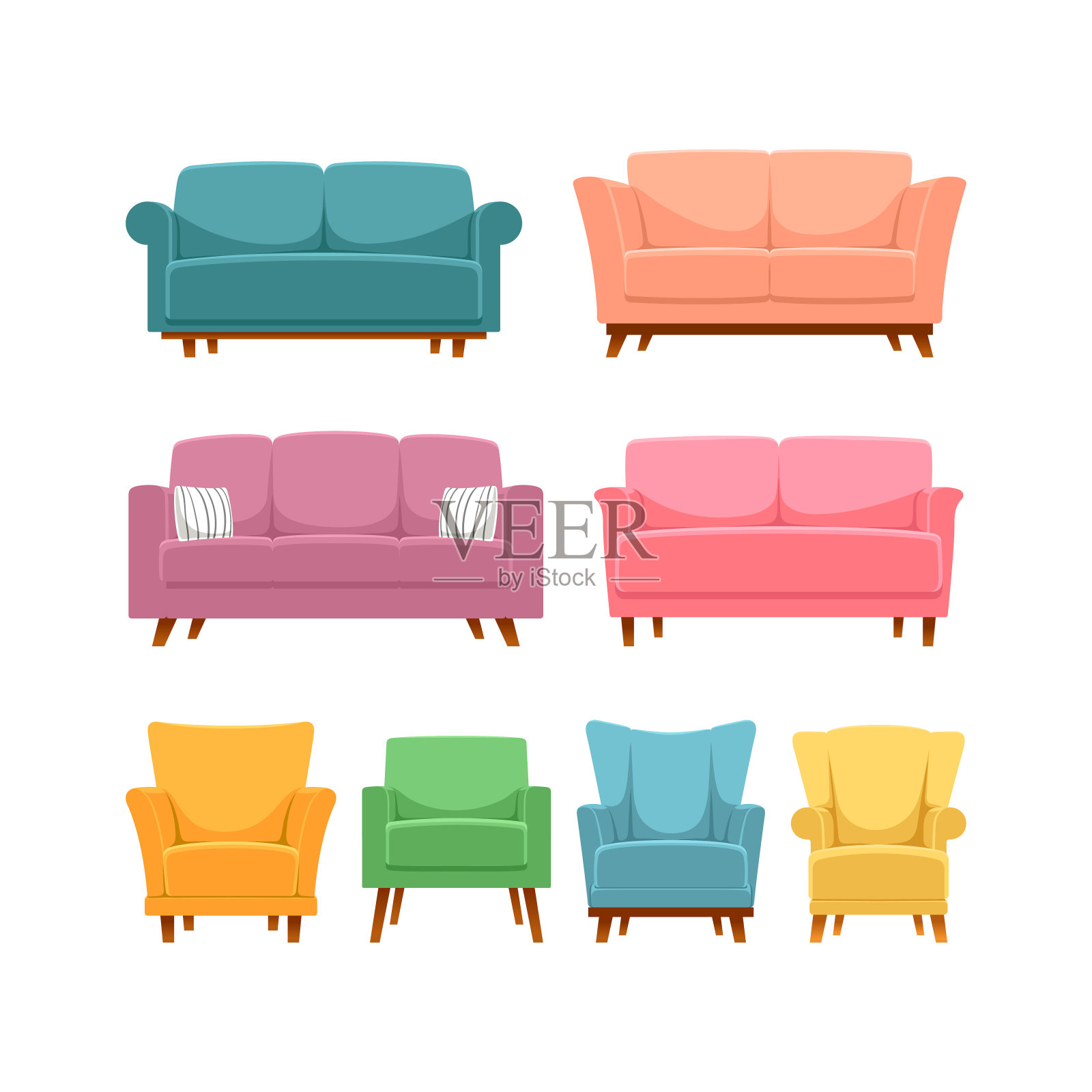 不同的沙发和扶手椅插画图片素材