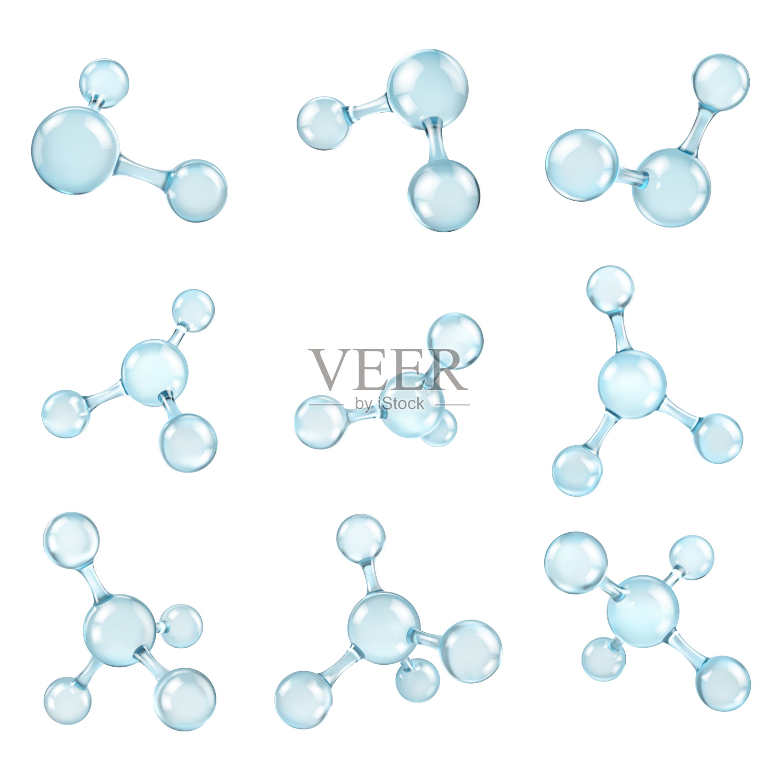 玻璃透明分子模型。反射和折射抽象的分子形状孤立在透明的背景上。矢量图插画图片素材