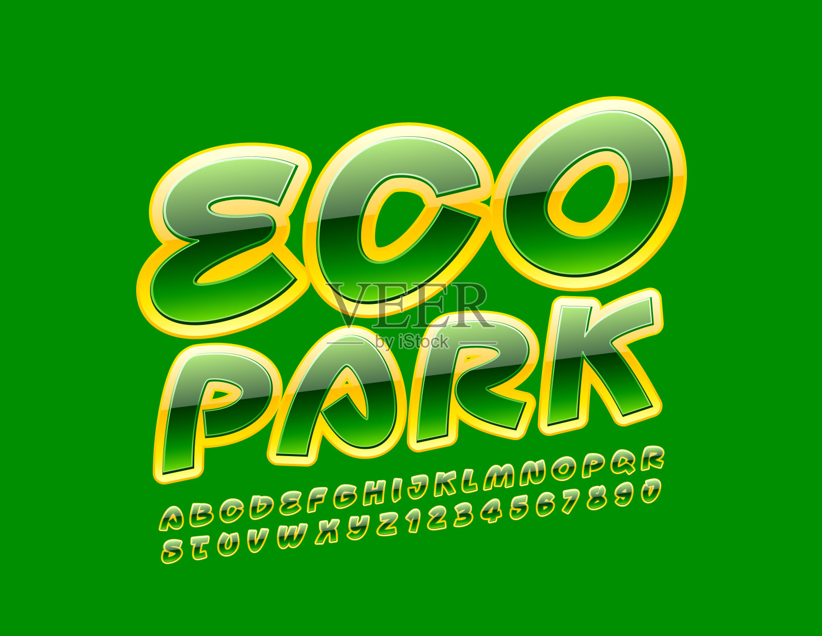 矢量彩色标志生态公园。光滑的字母和数字。插画图片素材