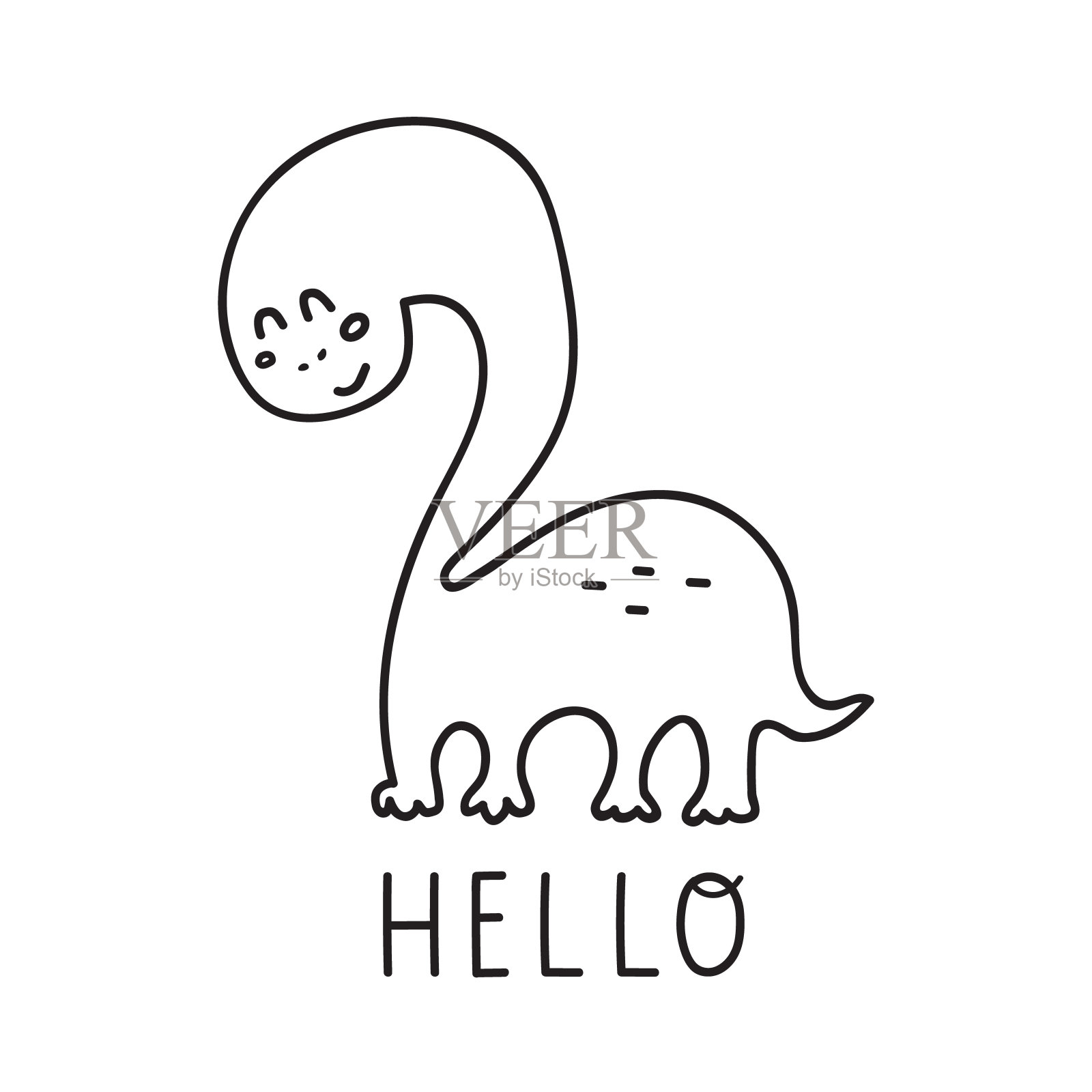 恐龙与字-你好。插画图片素材