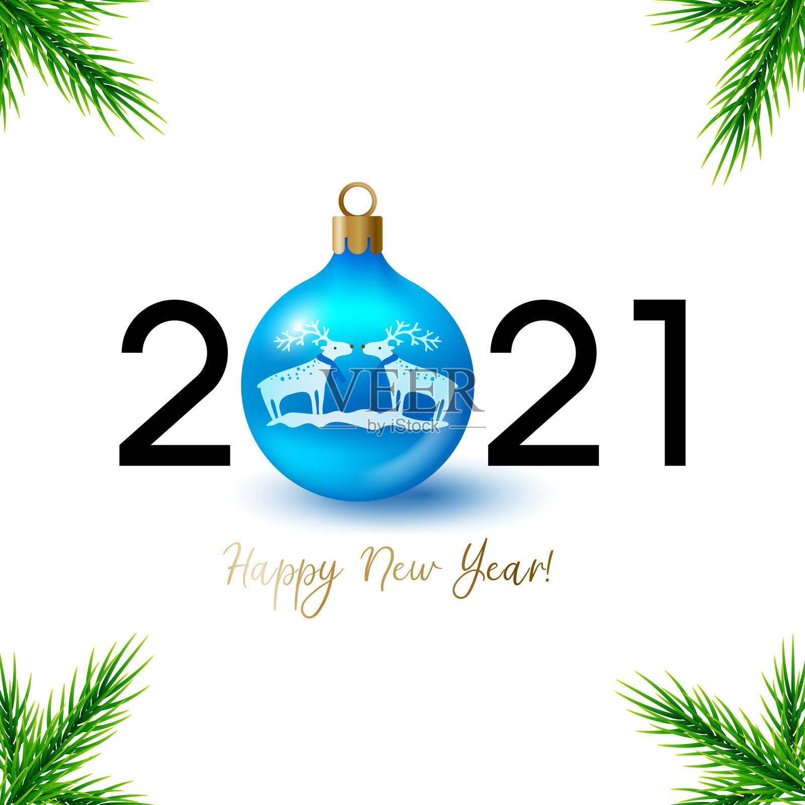 新年符号矢量插图。新年快乐。2021. 新年快乐2021圣诞球创意贺卡设计插画图片素材