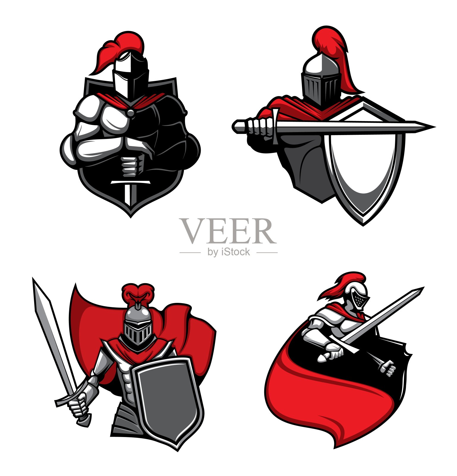 骑士的武士图标，剑，头盔，盾牌插画图片素材