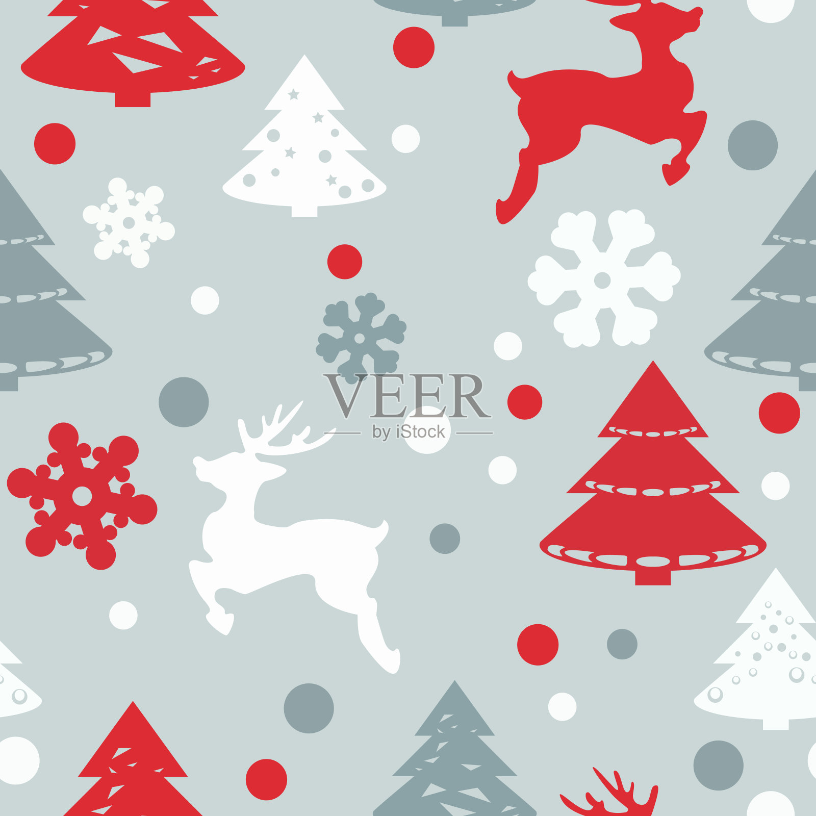 冬季无缝矢量图案有，鹿，圣诞树，雪花。图案填充，表面纹理，织物印花插画图片素材