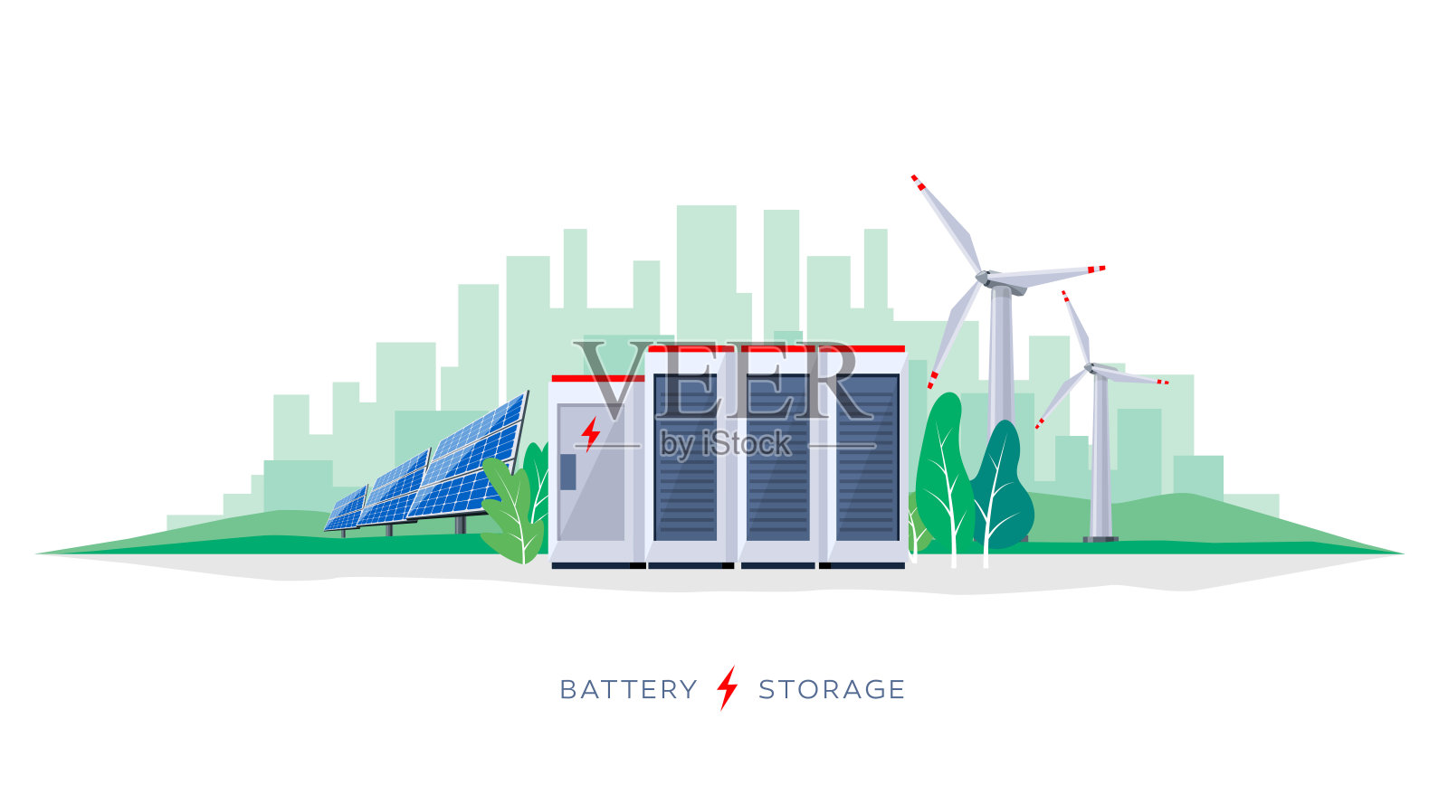 太阳能电站的电池储能系统插画图片素材