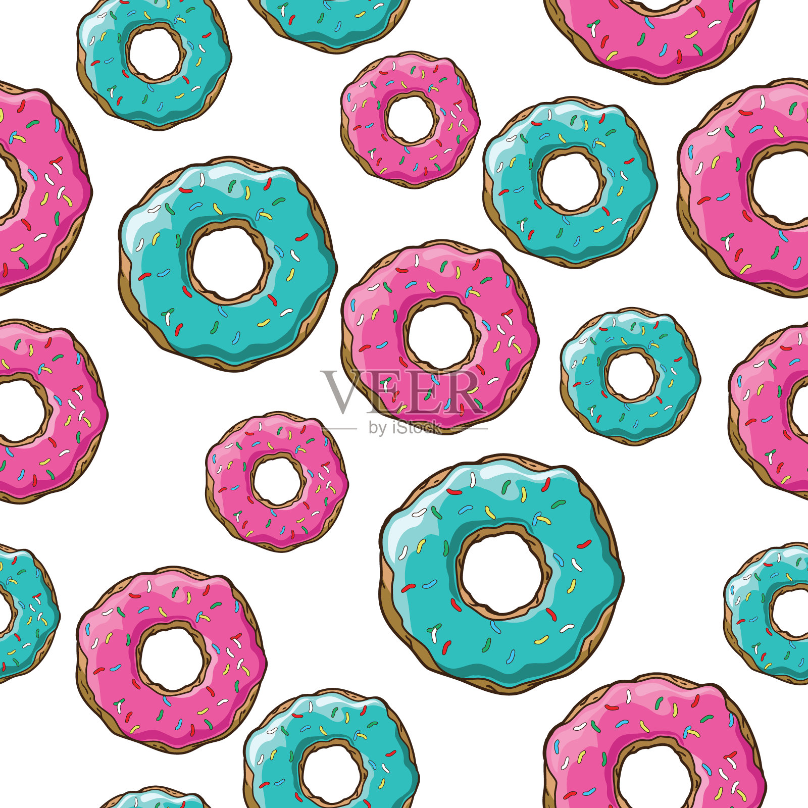 矢量无缝模式与甜甜圈设计元素图片