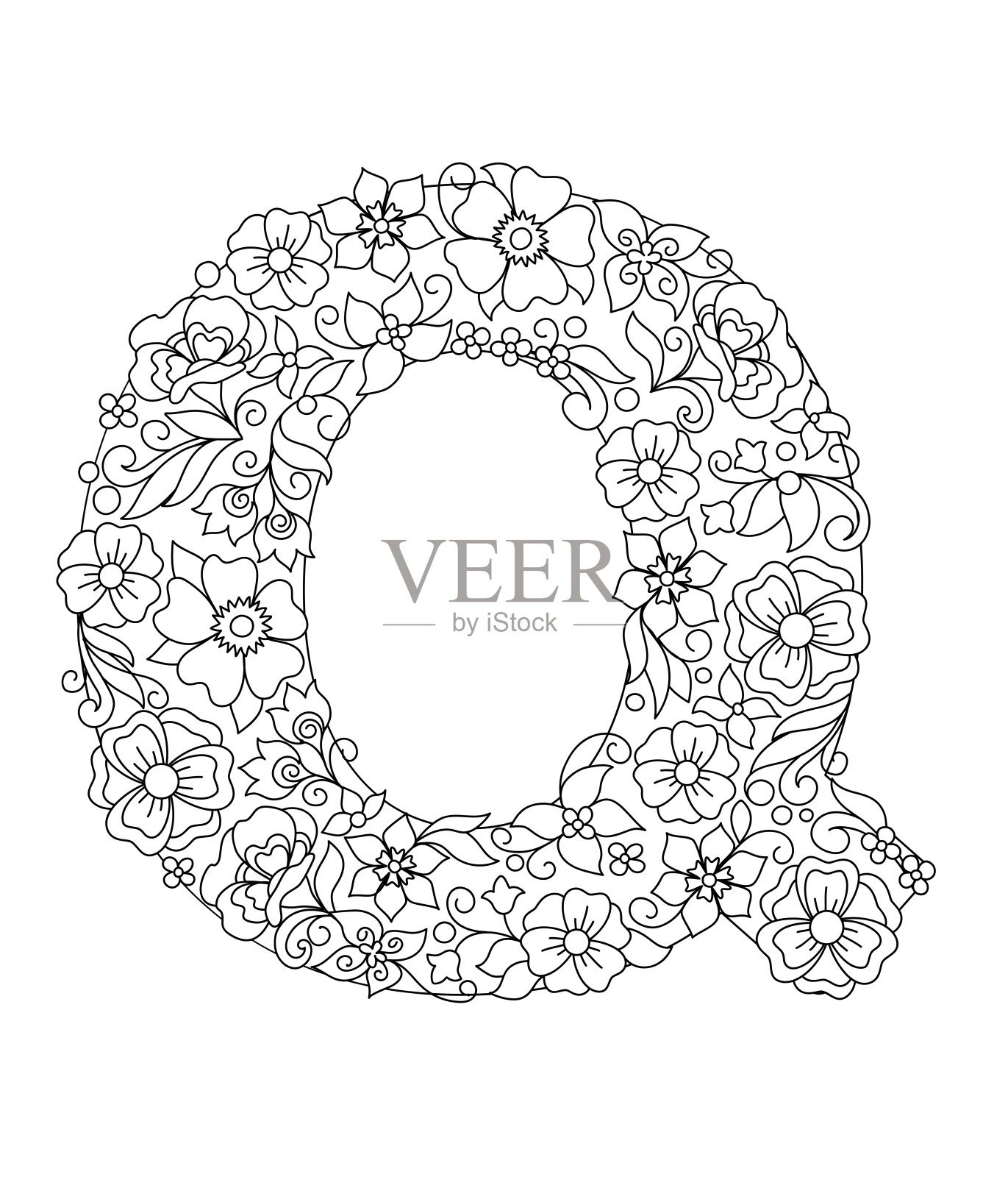 大写字母Q图案与抽象的花设计元素图片