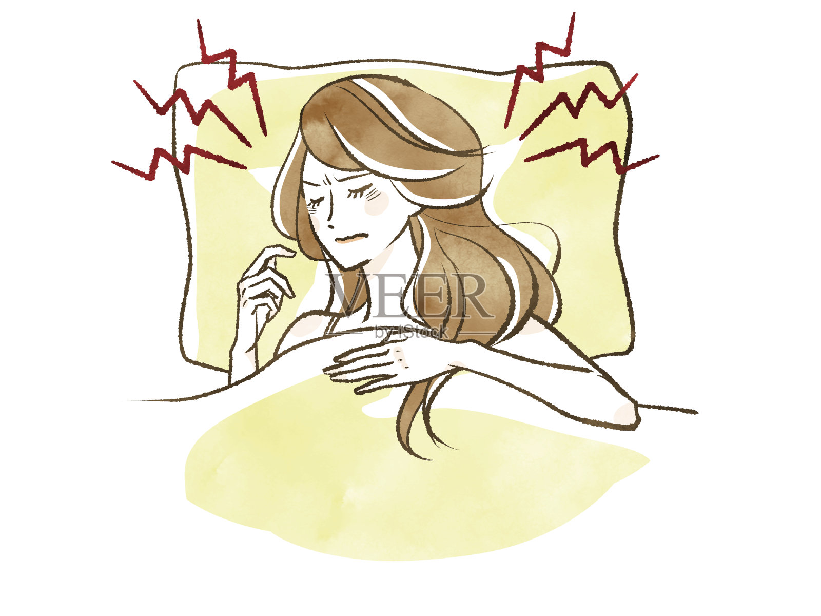 睡觉的女人——压力和头痛插画图片素材