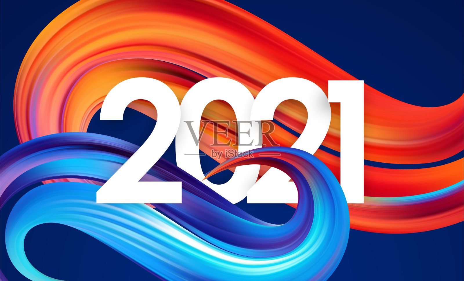 2021年数字与彩色抽象扭曲油漆笔触形状。时尚的设计插画图片素材