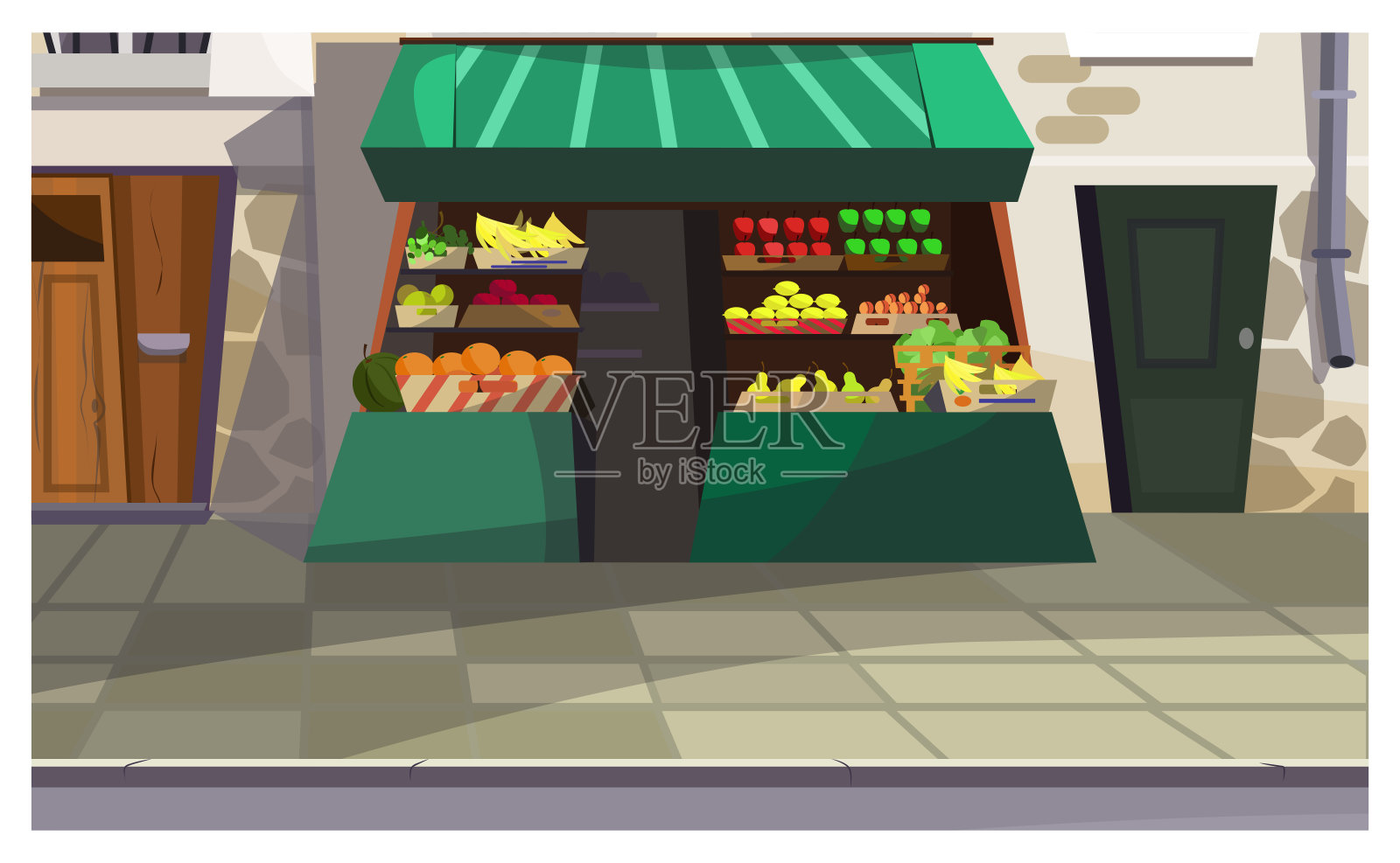 户外水果柜台上的街道插图插画图片素材