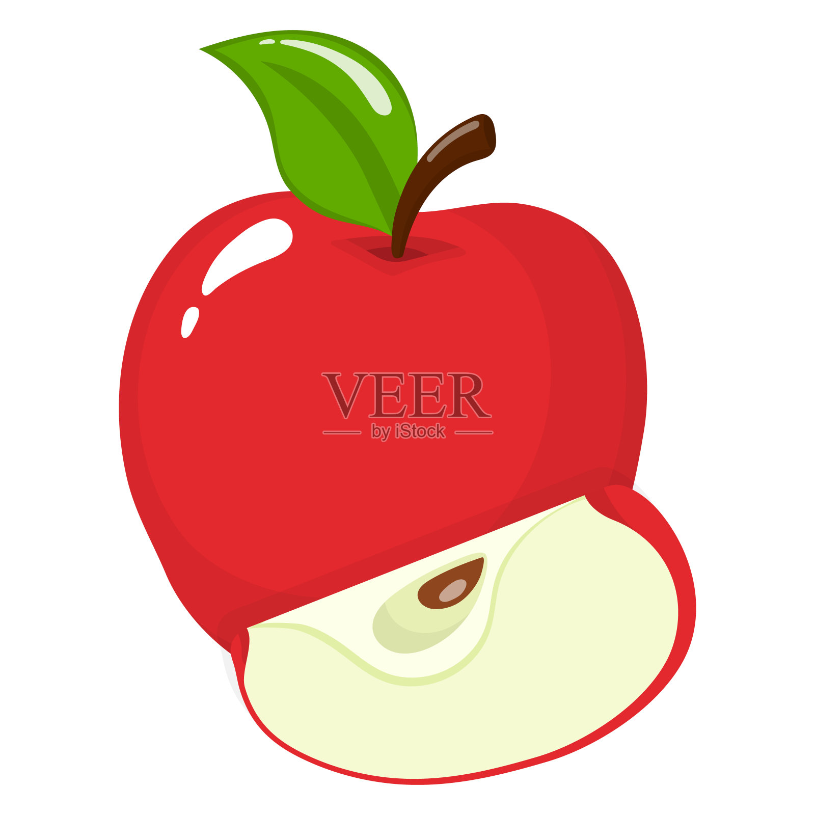 新鲜的红苹果，整个和切片，孤立在白色背景上。有机水果。卡通风格。矢量插图为任何设计。设计元素图片