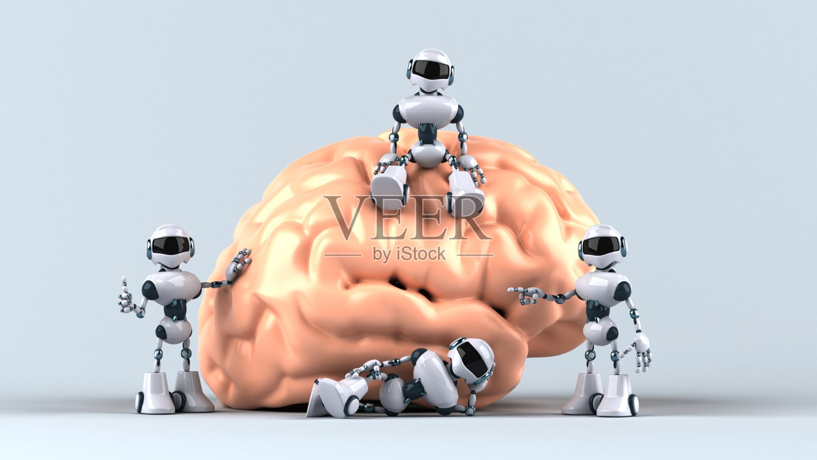 有趣的机器人旁边的一个大脑插画图片素材