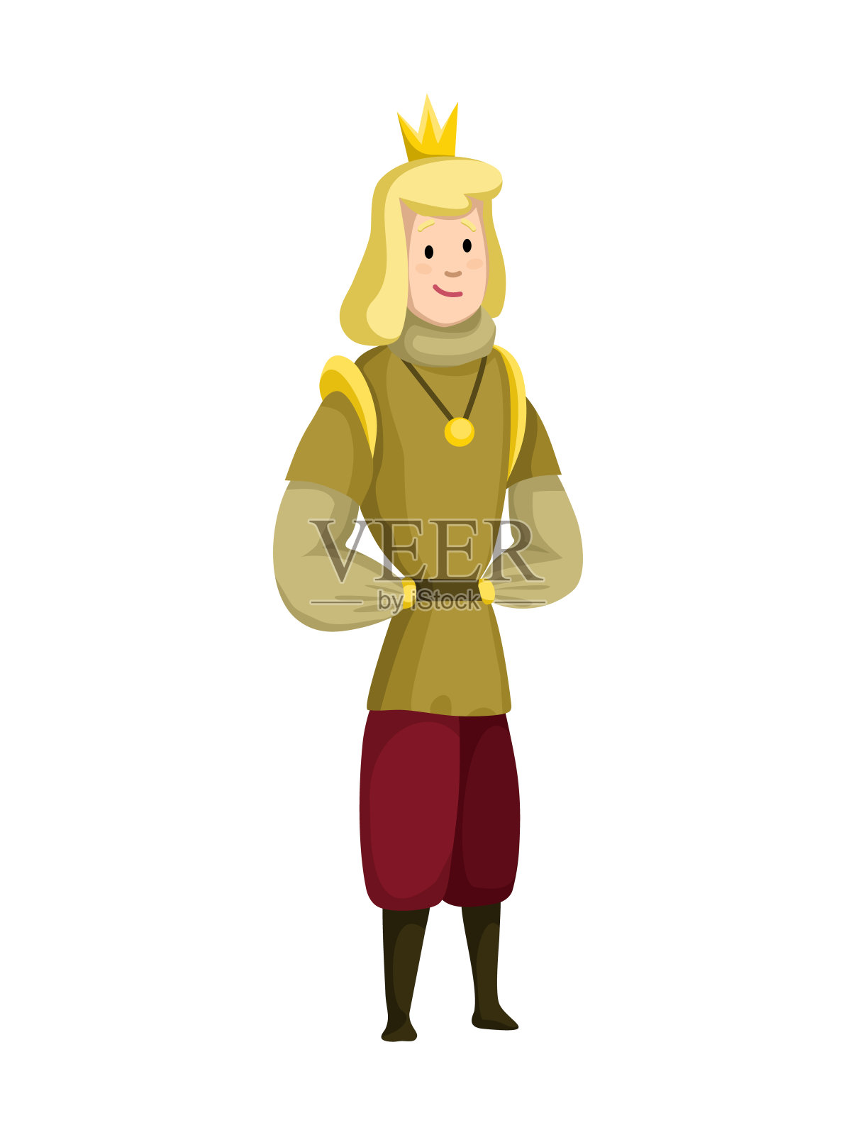 年轻的沙顿国王戴着王冠和斗篷。颜色矢量图插画图片素材