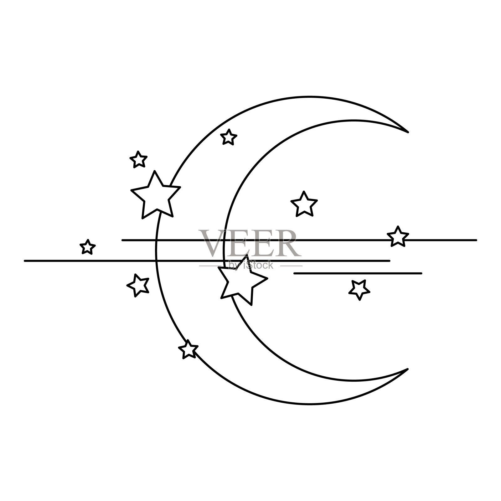 月亮和星星，线性图标。向量。设计元素图片