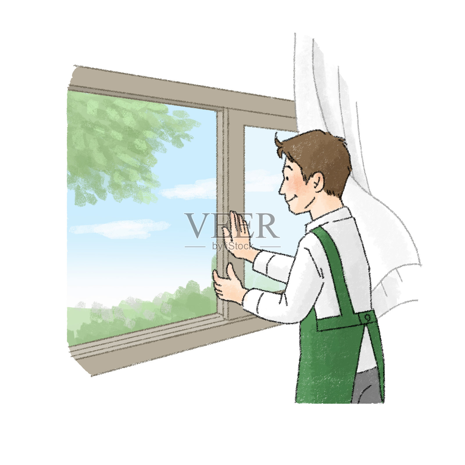 一个人打开窗户和通风的插图(男职员)插画图片素材