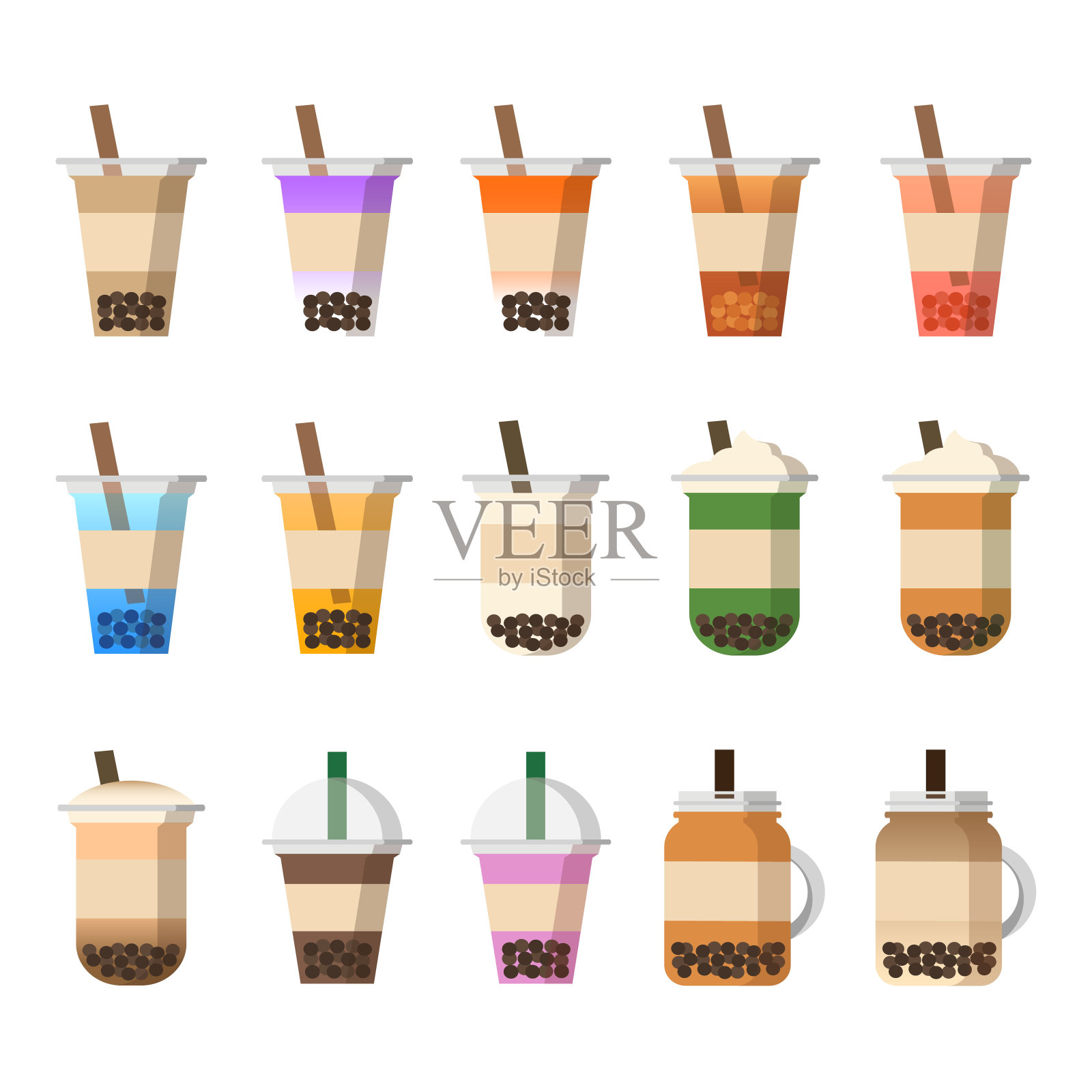 珍珠奶茶或珍珠奶茶矢量(单色图标样式)插画图片素材