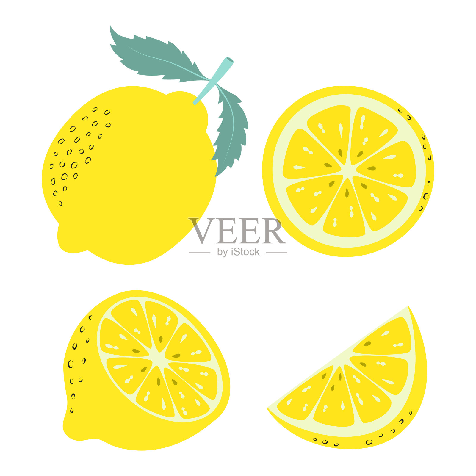 一组柠檬孤立的白色背景插画图片素材