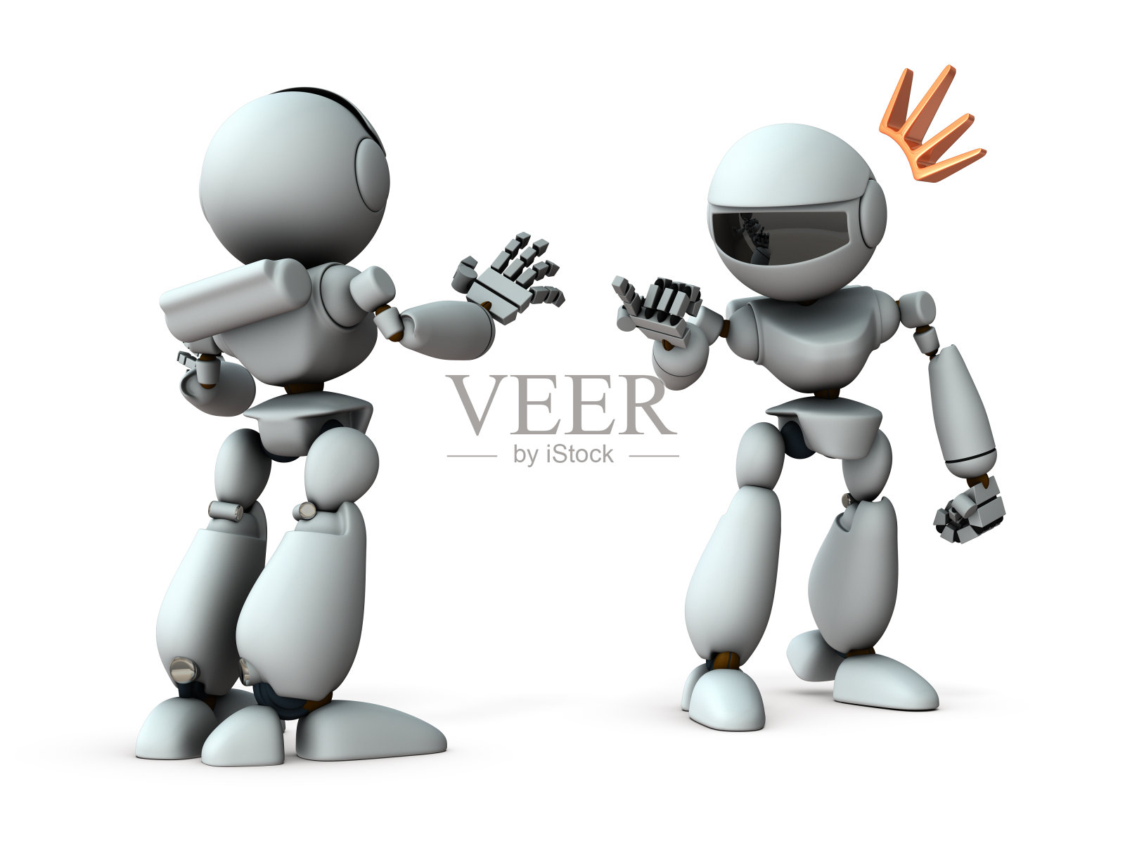 两个人工智能机器人在争吵。白色背景。3 d演示。照片摄影图片