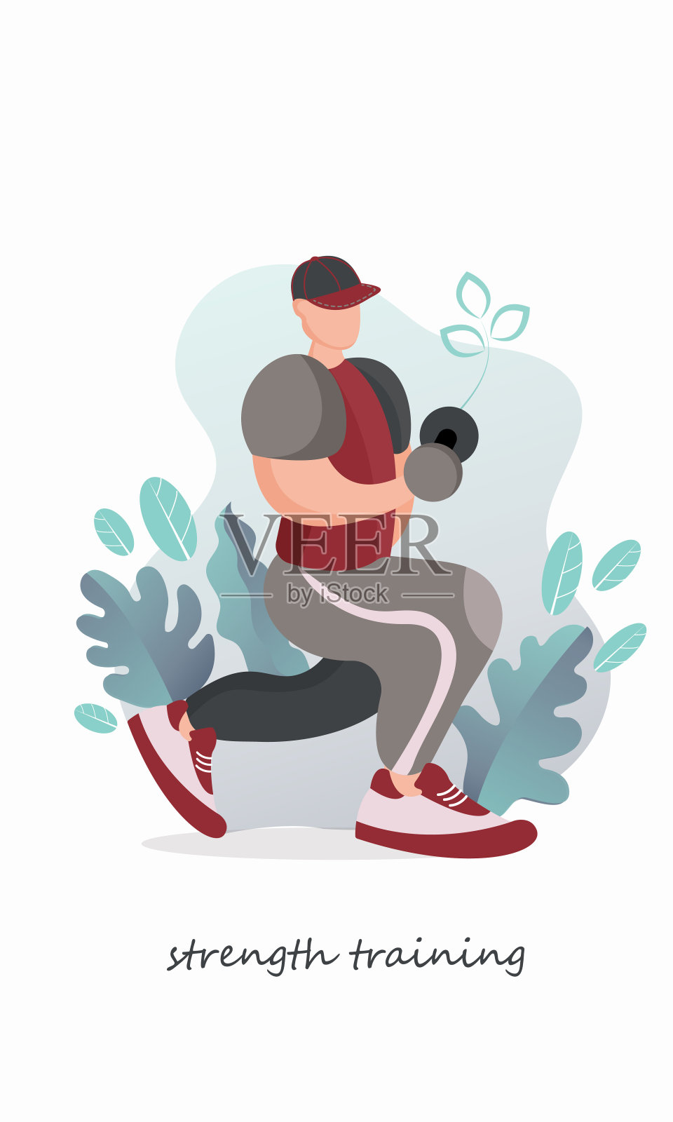在健身房里用哑铃锻炼的壮汉。插画图片素材