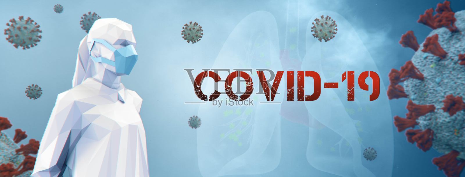 3D呈现人肺部冠状病毒感染照片摄影图片