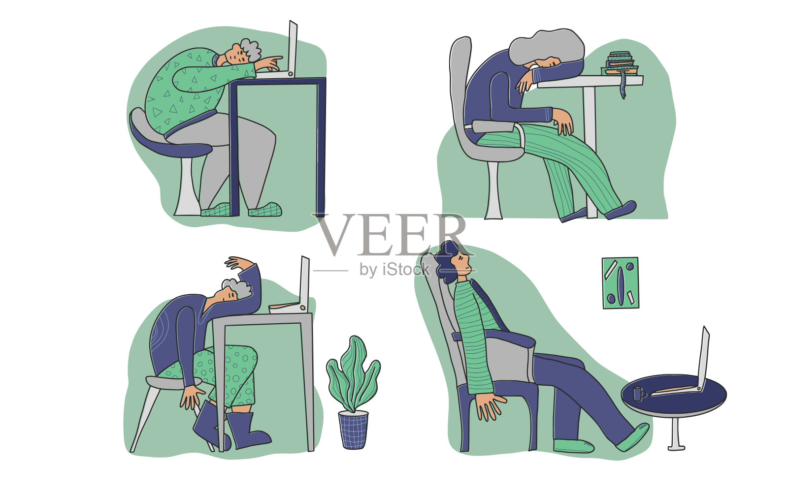 累的人坐着睡觉。矢量设计。插画图片素材_ID:351857741-Veer图库