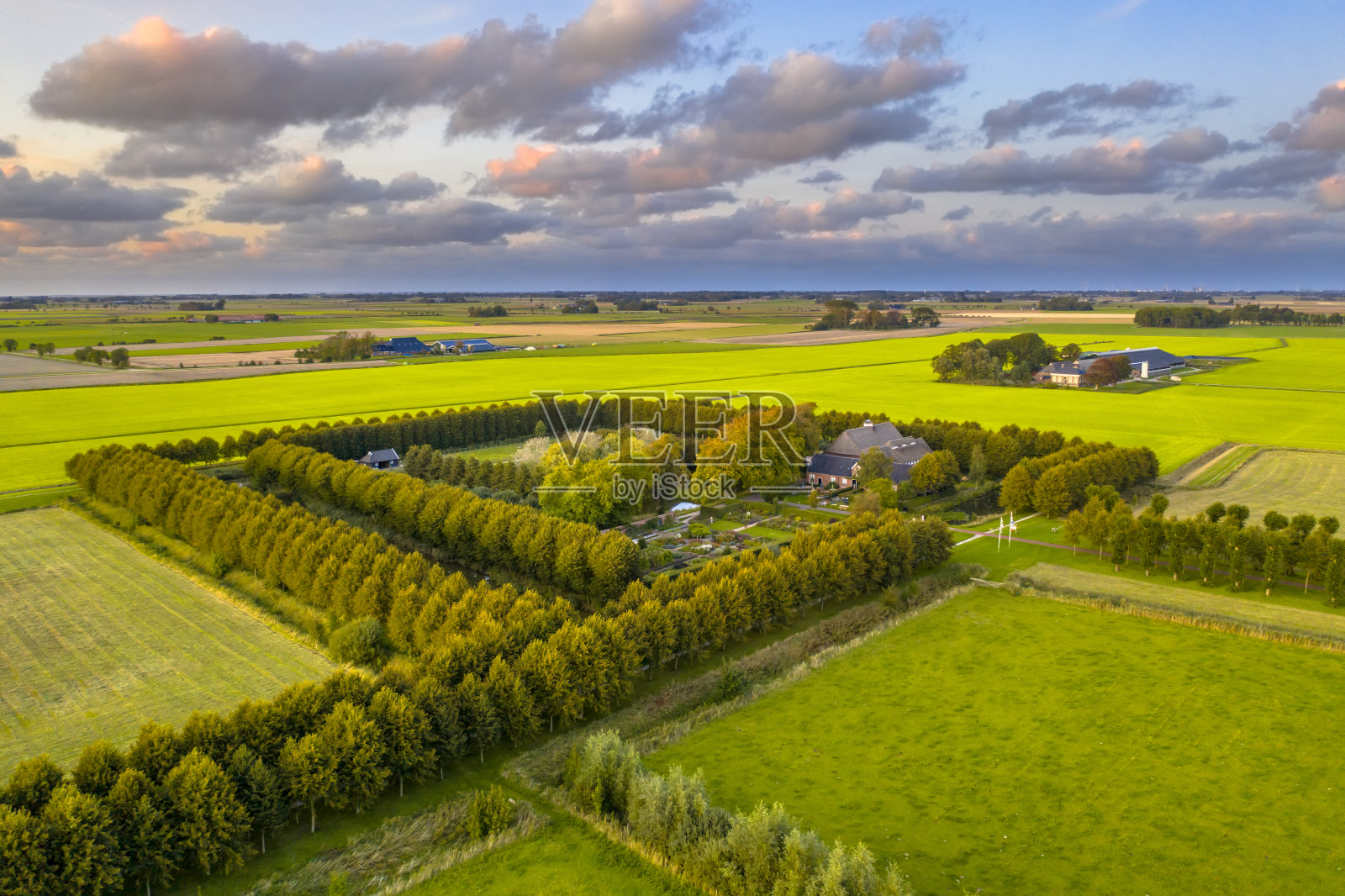 荷兰格罗宁根的农业景观鸟瞰图照片摄影图片