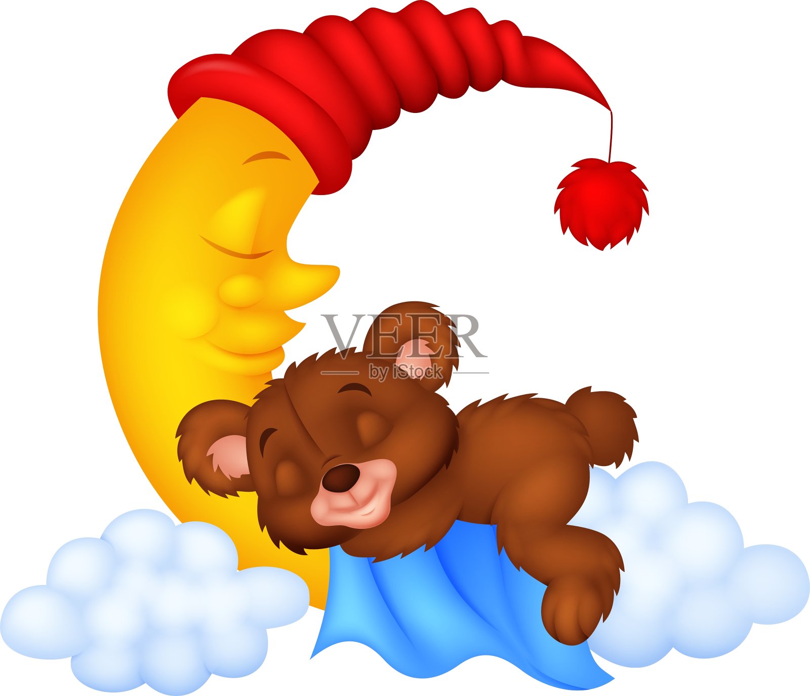 泰迪熊在月亮上睡觉设计元素图片