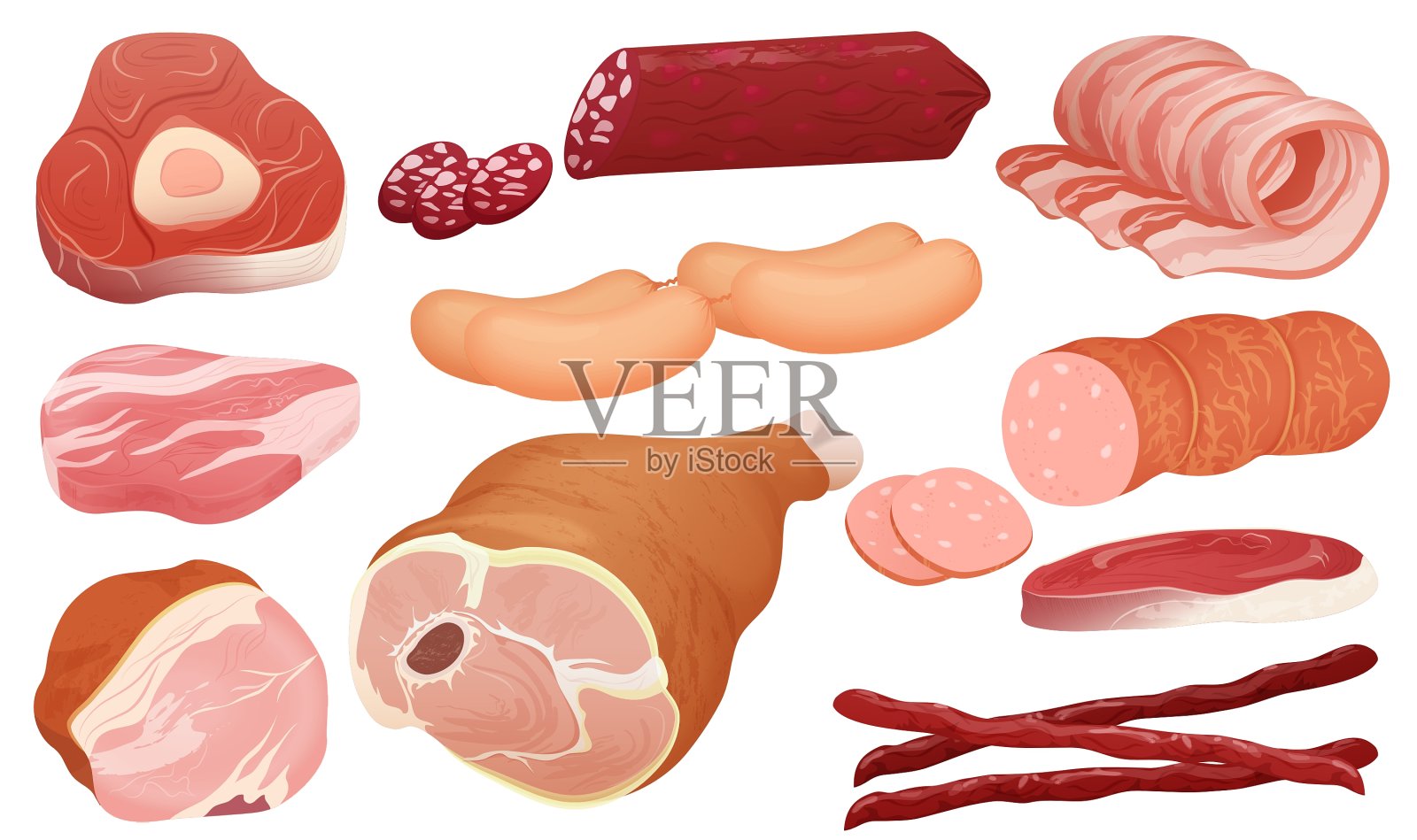 不同的肉类收集猪肉设计元素图片