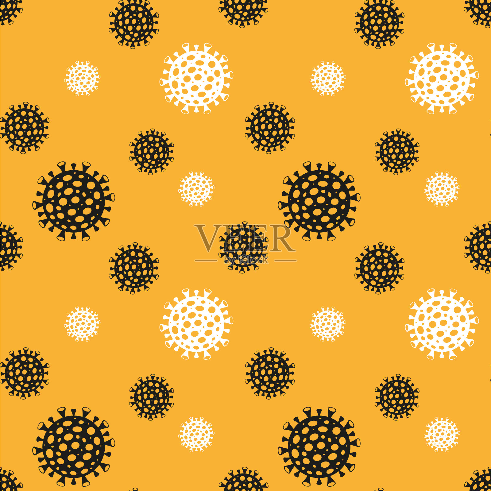 冠状病毒符号的无缝模式，COVID-19在黄色背景上插画图片素材