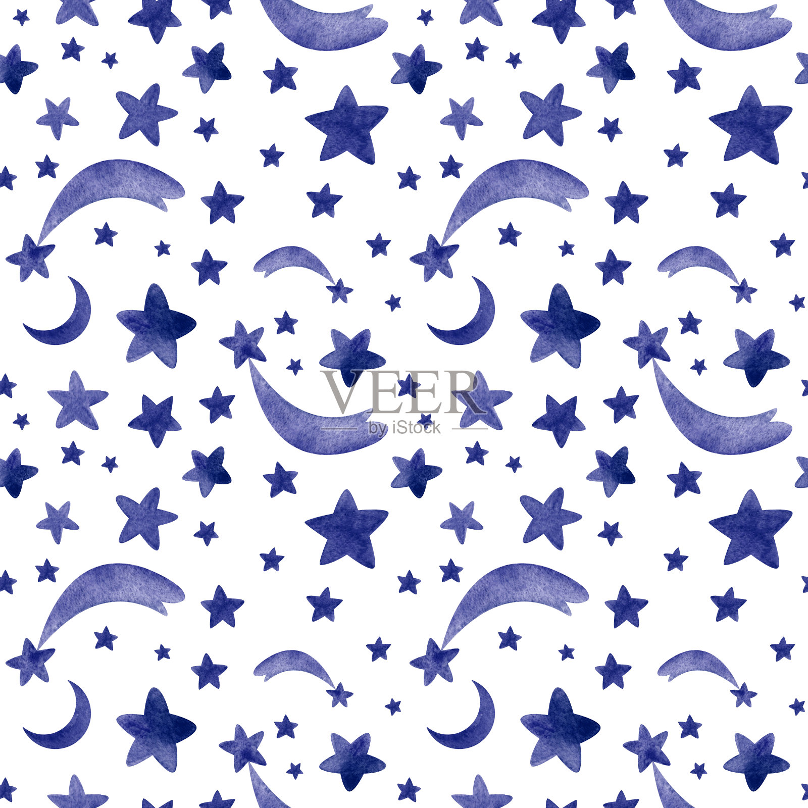 深蓝色的水彩星星孤立在白色背景上插画图片素材