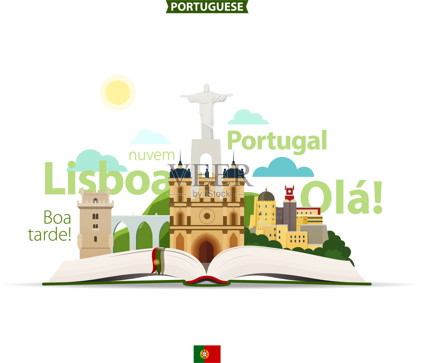 打开书本，看看葡萄牙风景插画图片素材