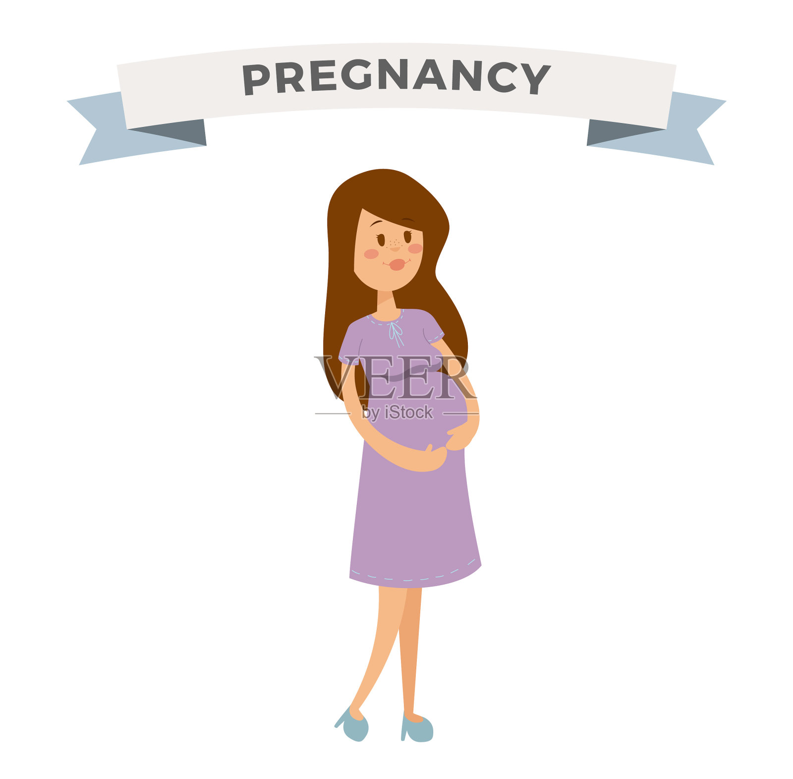 一名孕妇微笑着抚摸着自己的肚子插画图片素材_ID:403585526-Veer图库