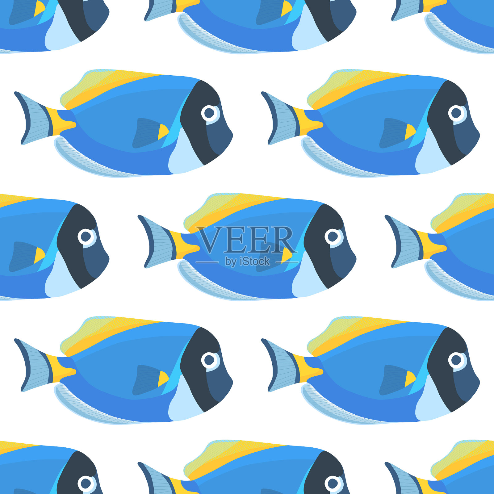粉蓝塘鱼无缝纹棘鱼插画图片素材