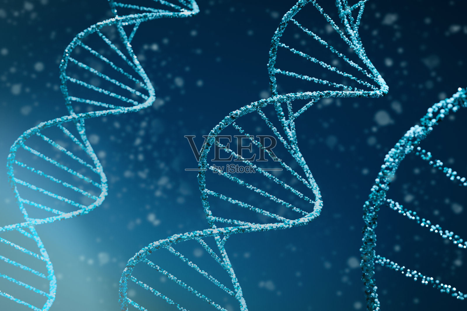 摘要DNA医学背景。双螺旋蓝色DNA分子的3d插图应用于生物信息学、基因工程、DNA分析(法医学)和纳米技术等技术插画图片素材