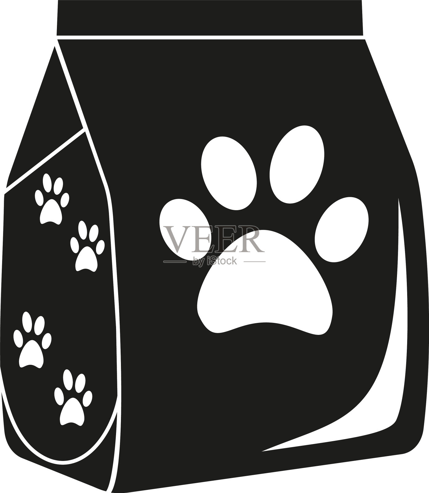 黑色和白色干猫粮袋剪影插画图片素材