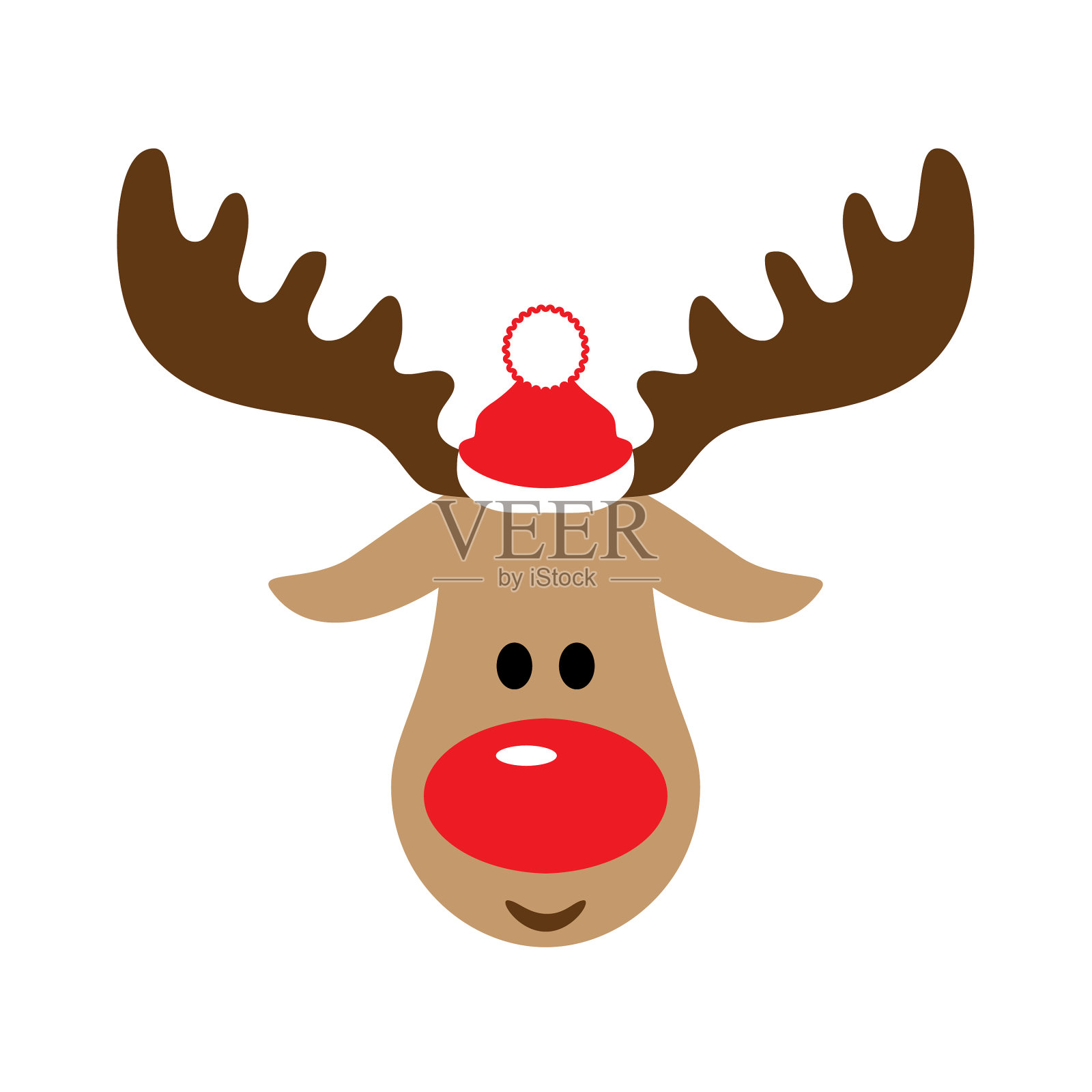 圣诞或新年鹿戴着圣诞老人的帽子设计元素图片