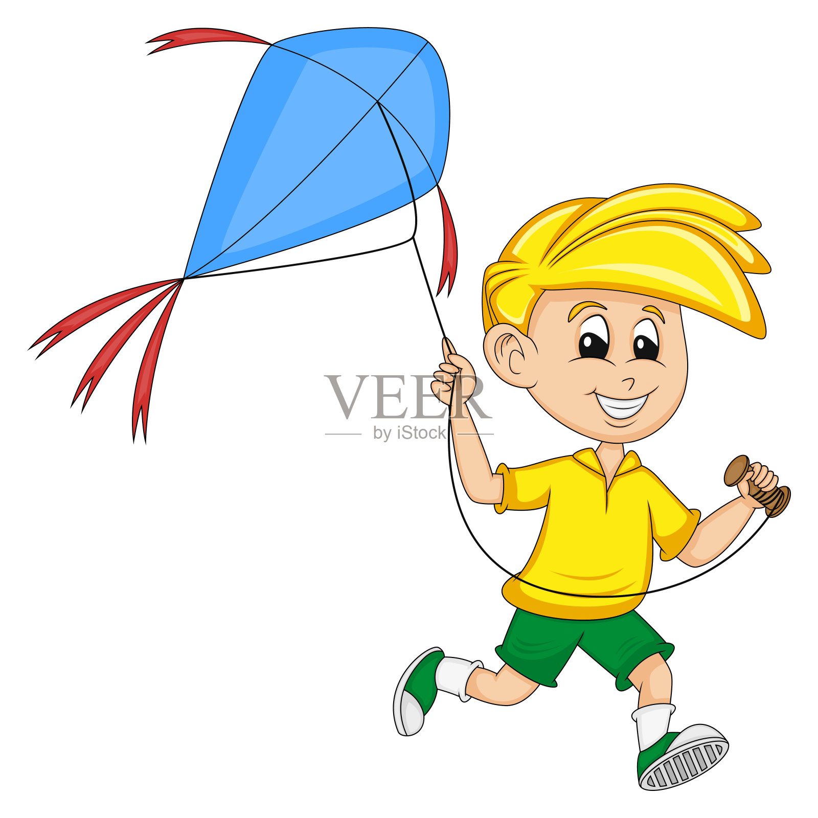 一个男孩放风筝卡通矢量插图设计元素图片