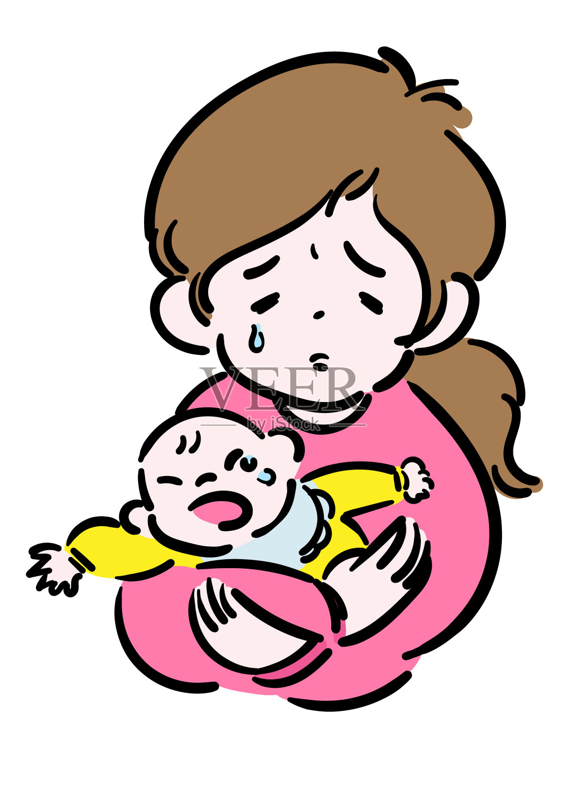 哭闹的婴儿和疲惫的母亲设计元素图片