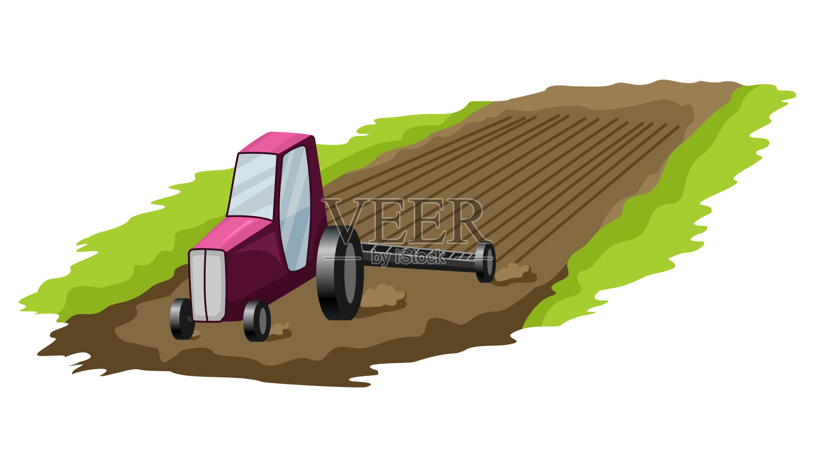 拖拉机犁地。农田耕种说明插画图片素材